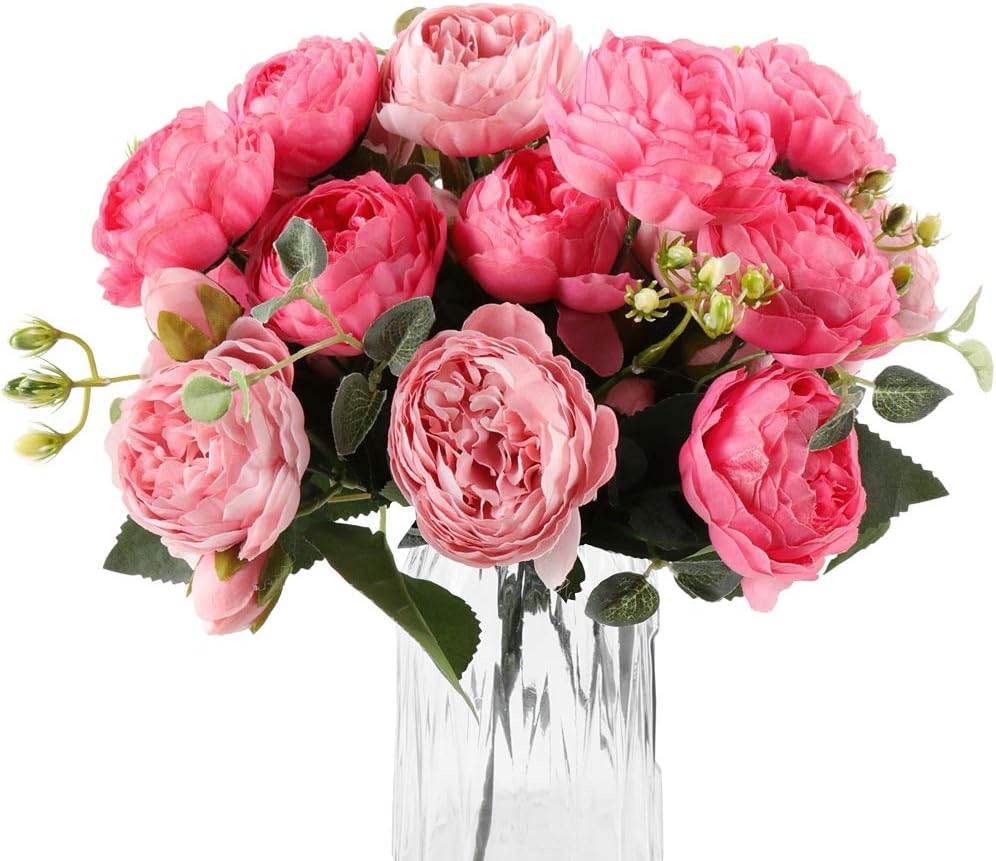 Artificial Summer Tabletop Floral Arrangements Peony Flower Silk Peonies Bouquet 4 Bundles Fake Flowers Bulk