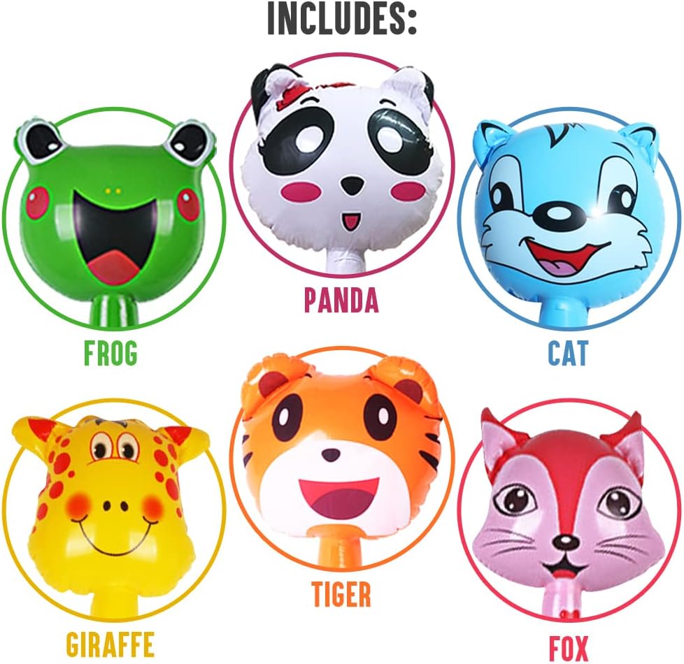 Inflatable Animal Sticks – Set of 6 Assorted Animal Designs, Perfect for Kids’ Zoo-Themed Parties, Wild One Birthdays, and Colorful Pool Toys