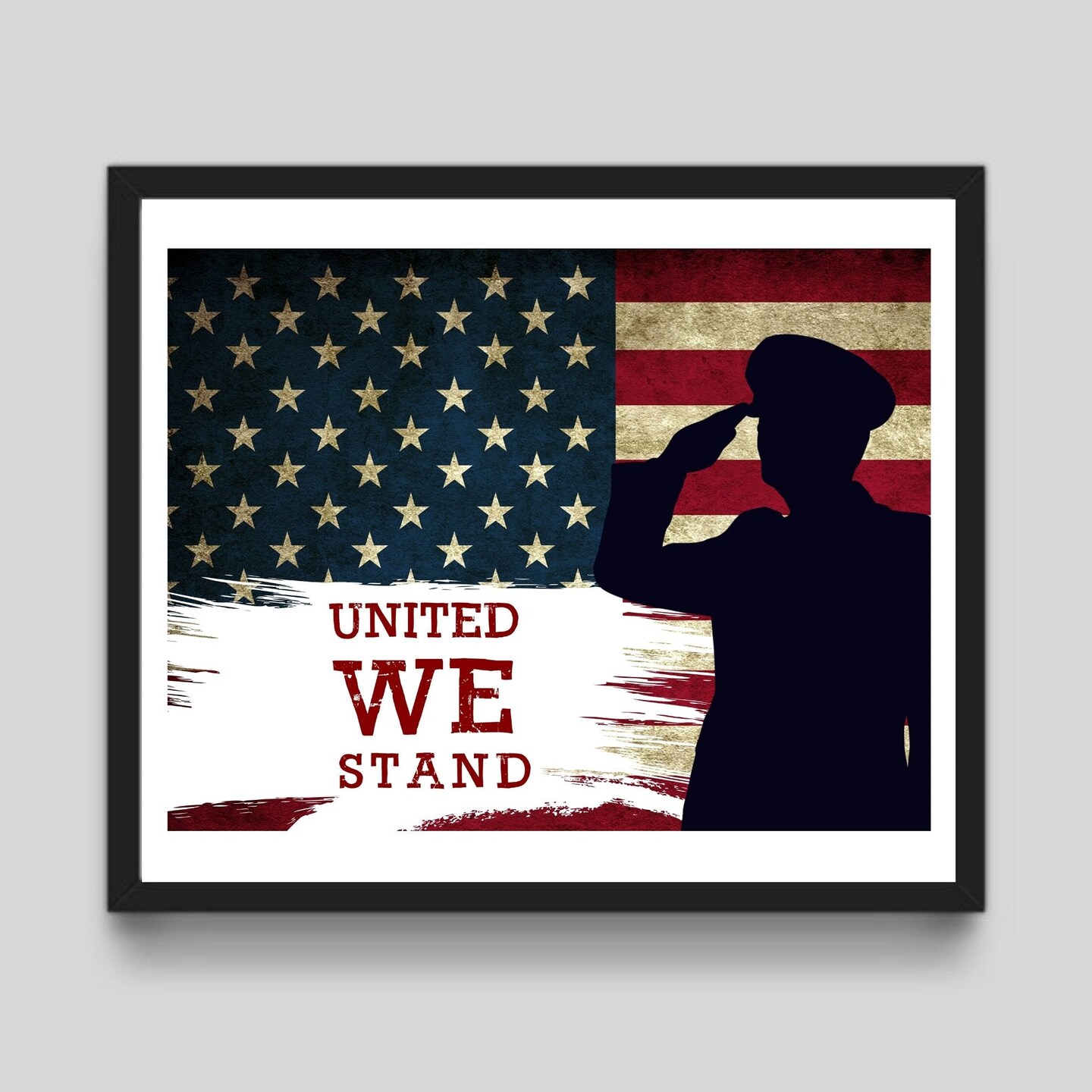 Military United We Stand Patriotic Art Framed art or Classic Framed Canvas print