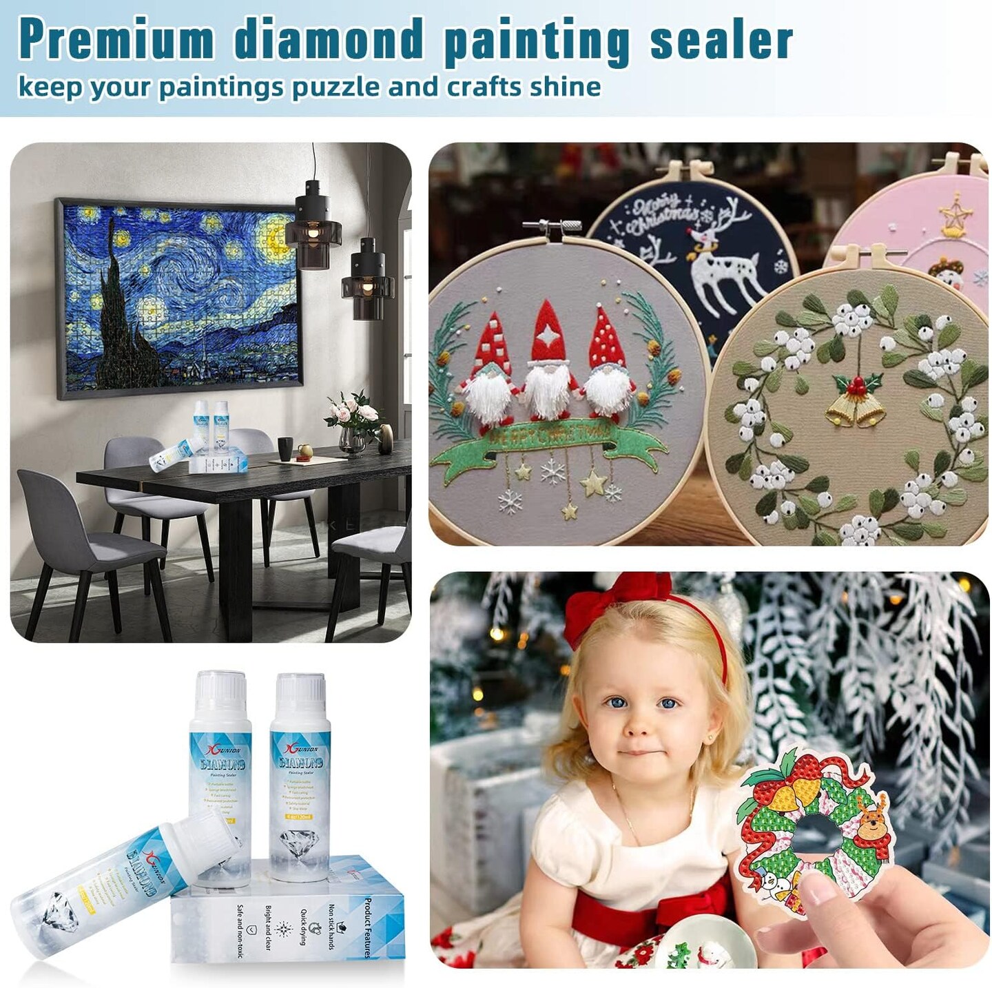 Diamond Painting Sealer 3-Pack 360ML 5D Diamond Painting Glue Sealer Diamond Art Glue Sealer Permanent Hold &#x26; Shine Effect Diamond Painting Accessories &#x26; Tools Kits for Diamond Painting and Puzzle Glue (12OZ)