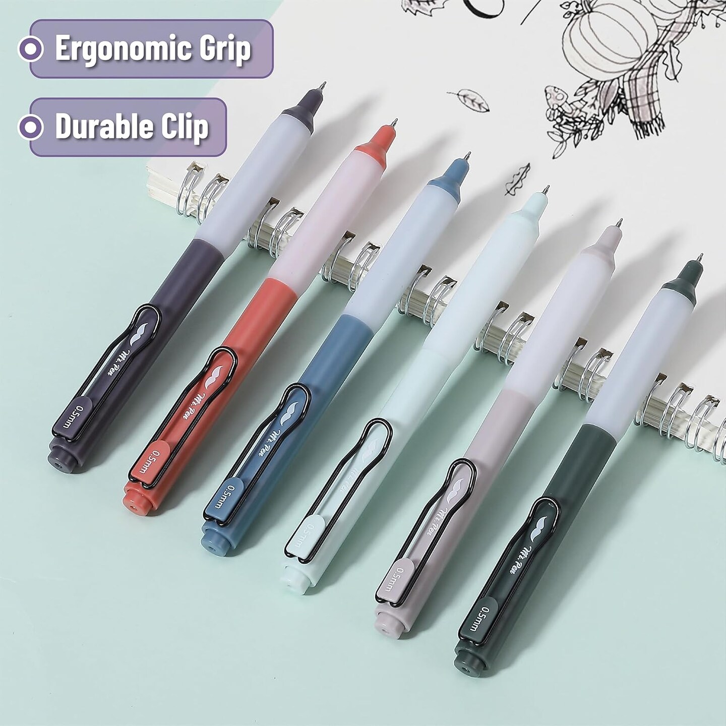 Retractable Gel Pens, 6 Pack, Vintage Barrels, Black Gel Pens Fine Point 0.5mm, Fast Dry