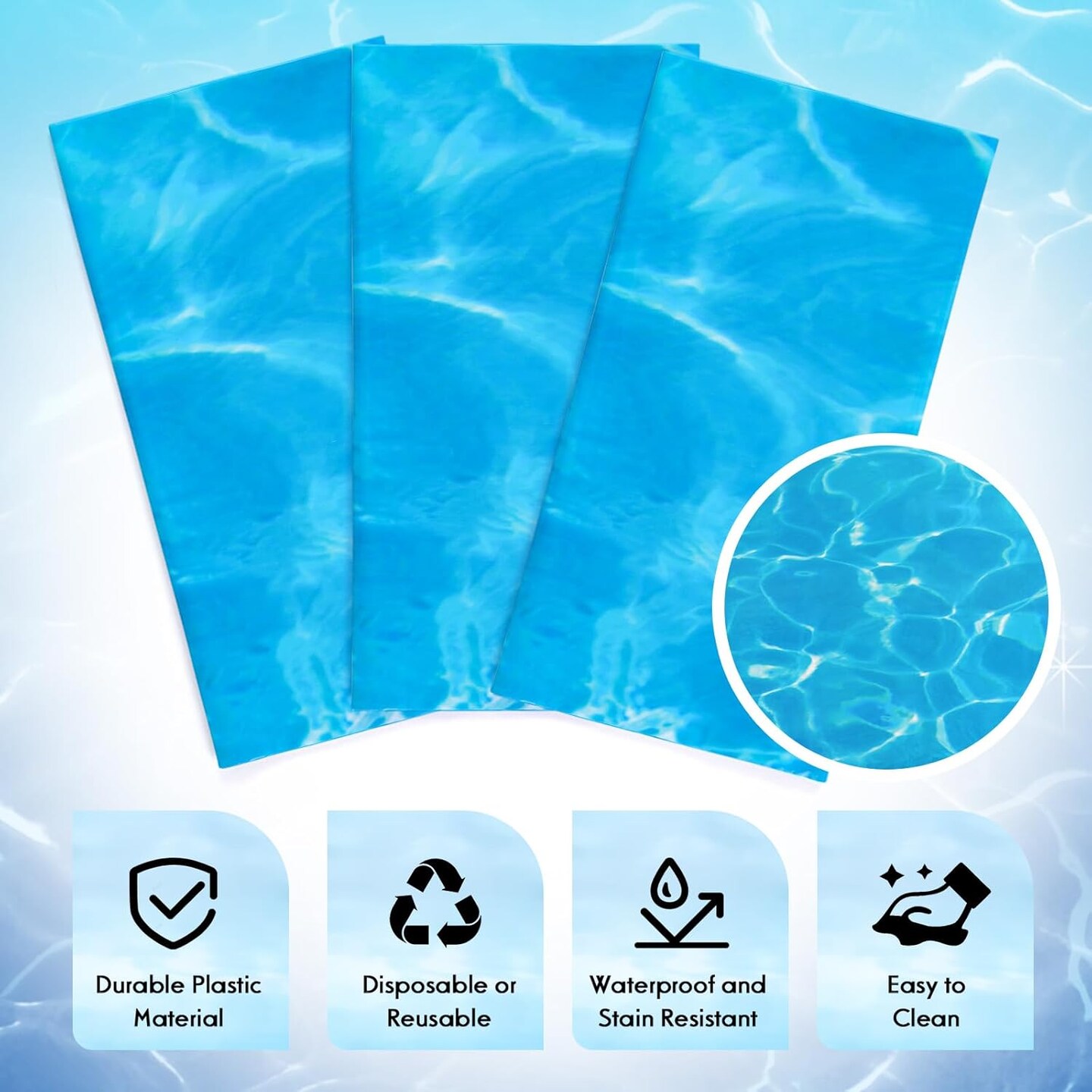 3 Pcs Ocean Waves Tablecloths, 54 x 108 Inch Ocean Theme Table Cover,Plastic Water Print Tablecloths for Beach Pool Sea Theme Party Decorations