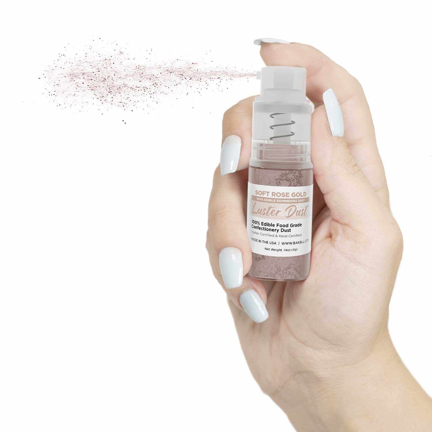 Bakell - Soft Rose Gold Luster Dust (4g, 1x Pump) Edible Vegan Dust & Paint for Baking, Desserts and Beverages