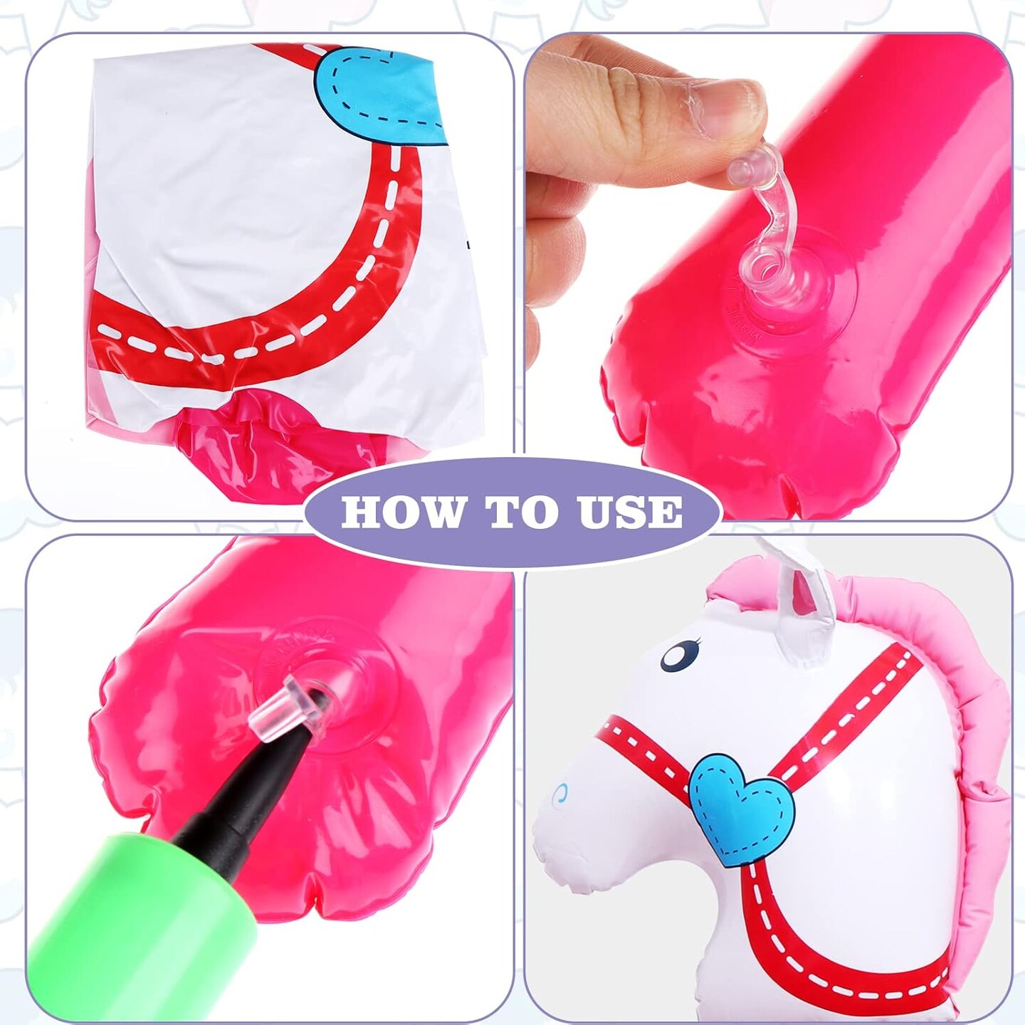 4 Pcs 40 Inch Inflatable Stick Horse Colorful Horse Head Stick Balloon Horse Birthday Party Supplies Pony Stick for Christmas Horse Themed Party Decorations Costume Stick