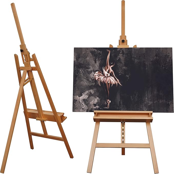ARTIFY Large A-Frame Adjustable Painters Easel, Solid Beechwood Easel, Studio Easel with Brush Holder for Adults