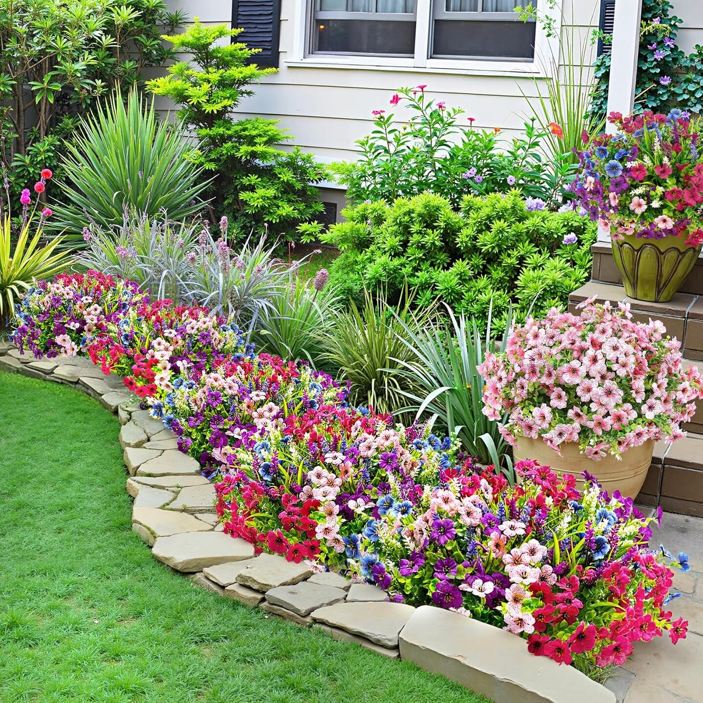 20 Bundles Artificial Summer Bouquets Flowers for Outdoors Decoration Fake Silk Flowers