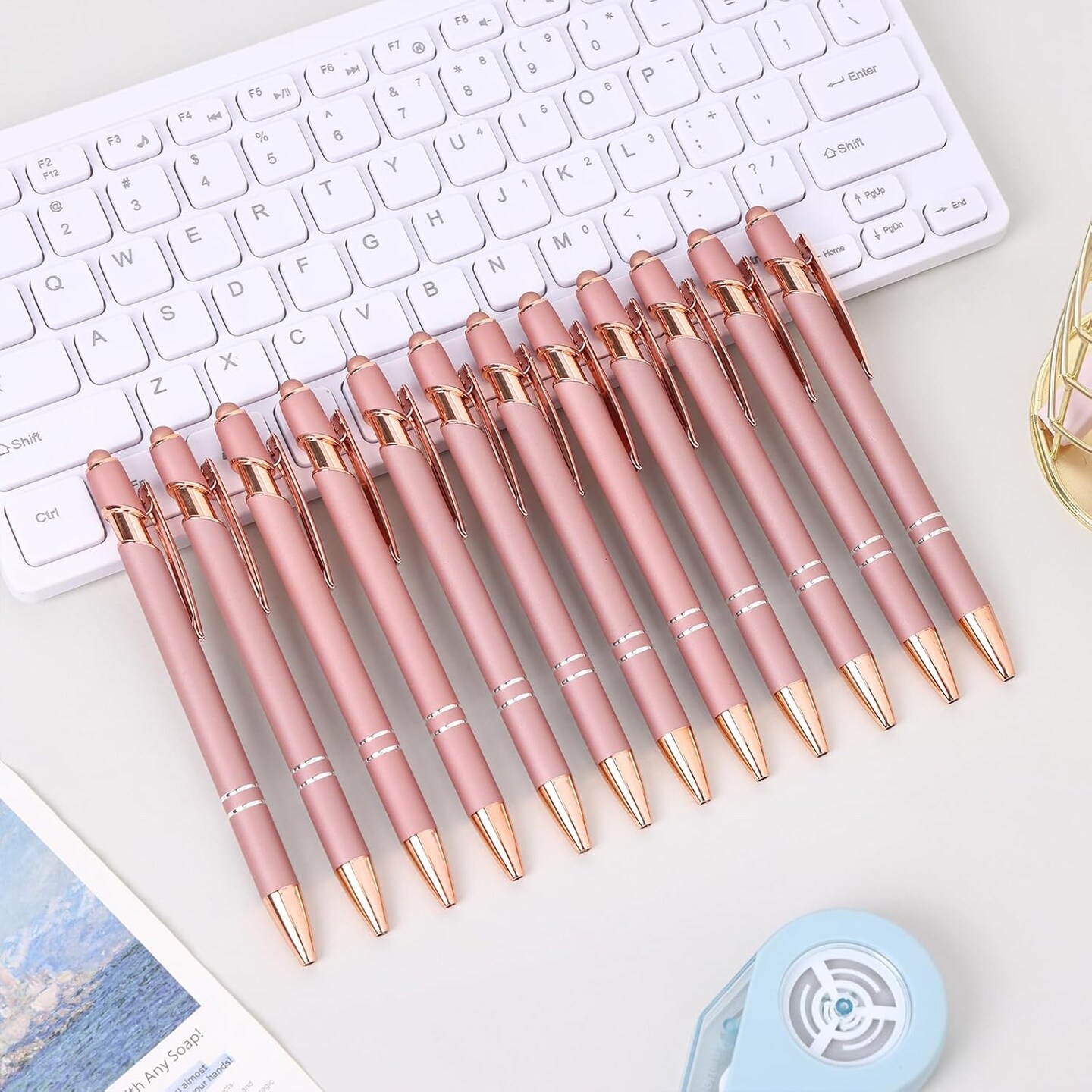 12pcs Ballpoint Pens, 2-in-1 Retractable Ballpoint Pen, 1.0mm Black Ink Soft Touch Click Metal Pen with Stylus Tip for Touch Screens&#xFF08;Rose Gold Color&#xFF09;