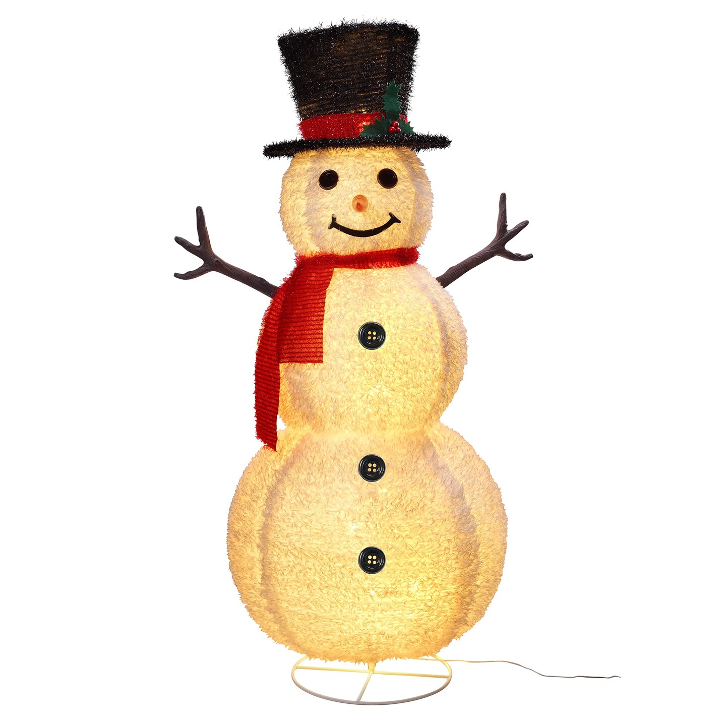 Haute Decor 48 Inch Tall Lighted Collapsible Tinsel Fabric Snowman Outdoor Christmas Yard Decoration - Pre-lit with Energy-Efficient LED Lights - Easy, Compact Storage