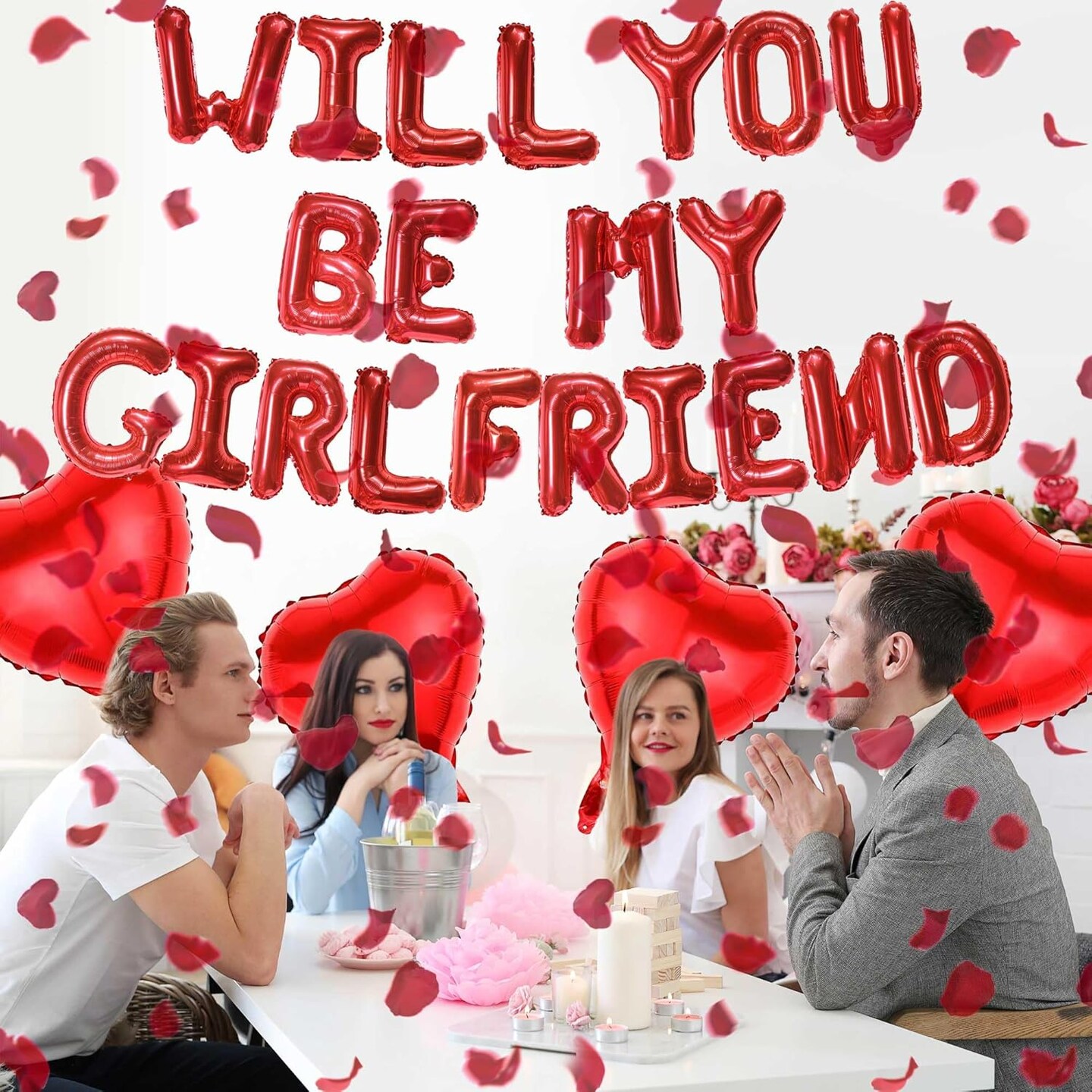 Will You Be My girlfriend - 525 Pcs Balloons Decorations Kit Heart Letter Foil Balloons Red Rose Petals For Girls Women Romantic Special Night Engagements Proposals Valentines Day Party Supplies