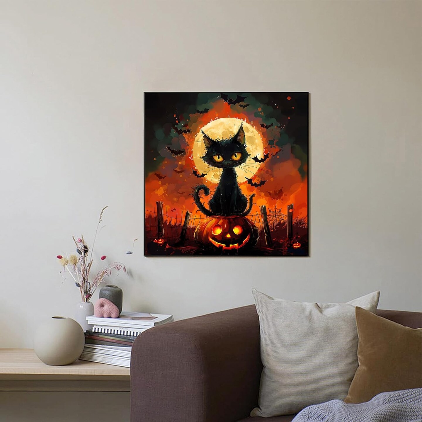 Halloween Cat Diamond Art Painting Kits for Adults, Round 5D Full Drill Diamond Dots Paintings Set for Beginners DIY Crafts