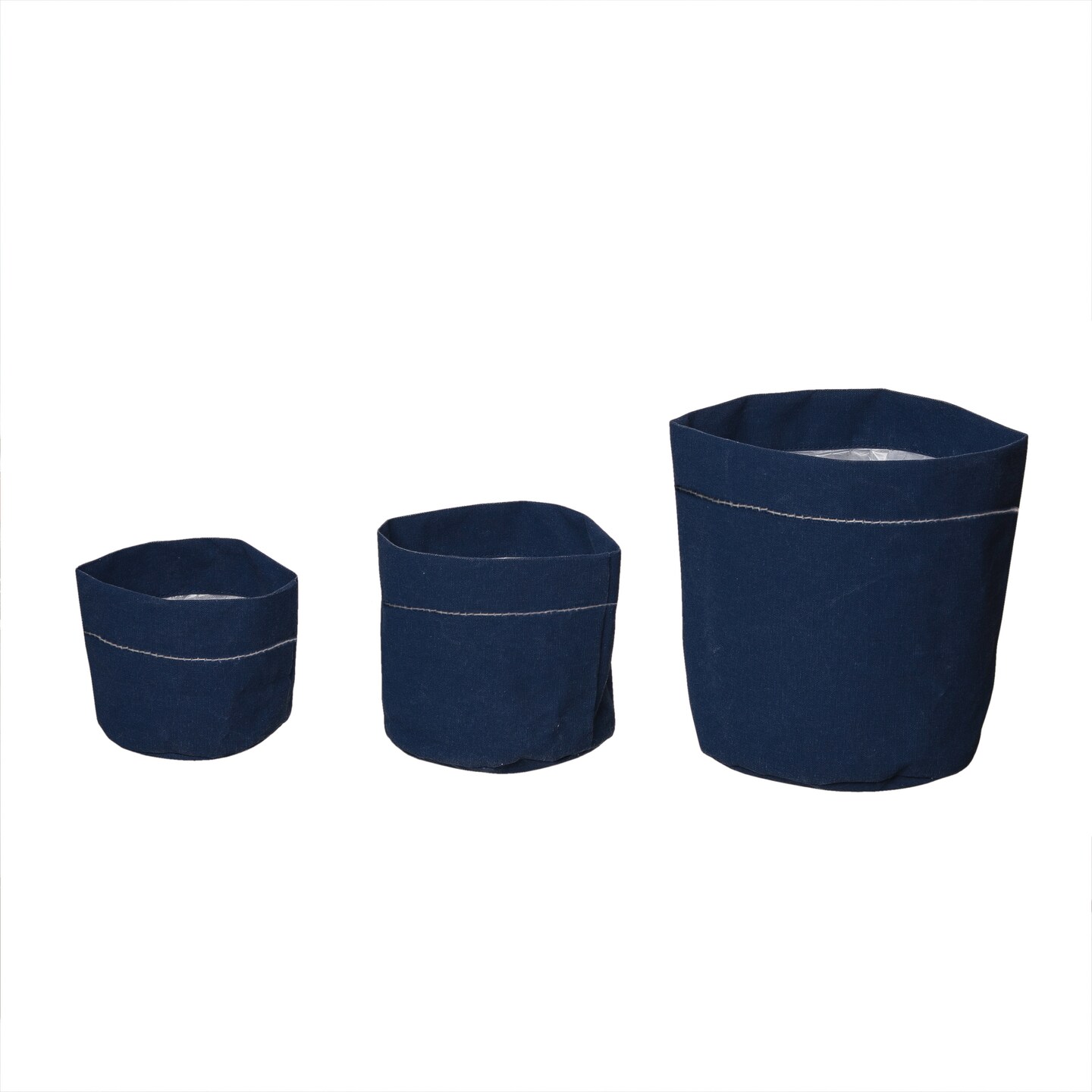 Transpac 7.87 in. Blue Planters with Liner Set of 3