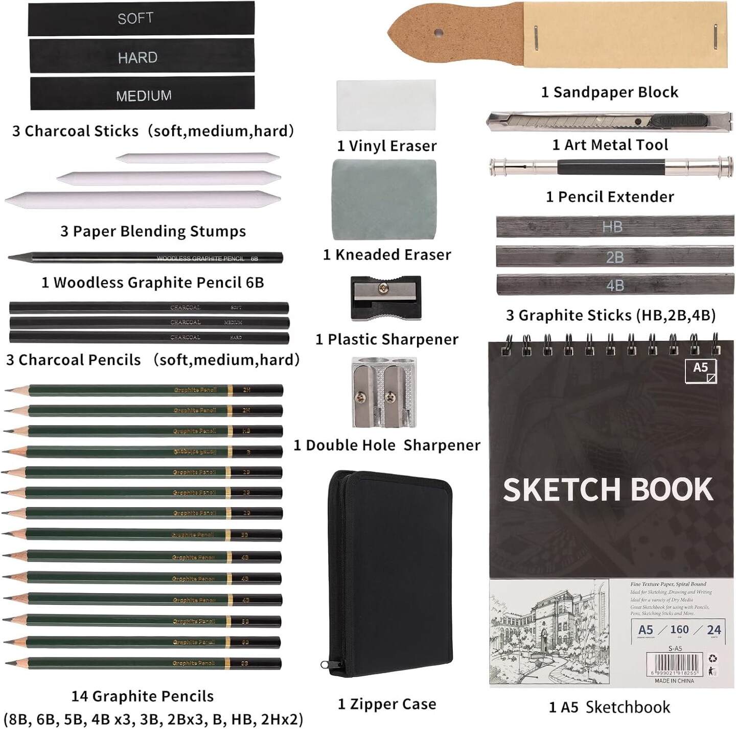 36 Pack Sketch Pencils Drawing Kit, Drawing Pencils With Sketchbook, Graphite, and Charcoal Pencils, Art Supplies for Adults,Beginners,Artists,Students&#xFF0C;Ideal for Drawing, Sketching