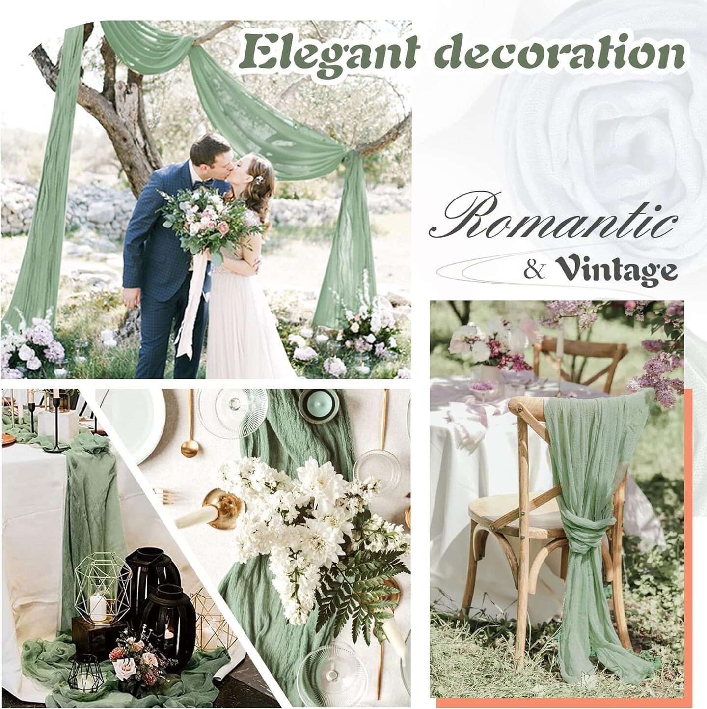 Sage Green Cheesecloth Table Runner 2 Pack 35" Boho Gauze Table Runner 120 inches Long Runner Rustic Sheer Fabric Bulk for Baby Shower Wedding Bridal Birthday Party Table Decorations