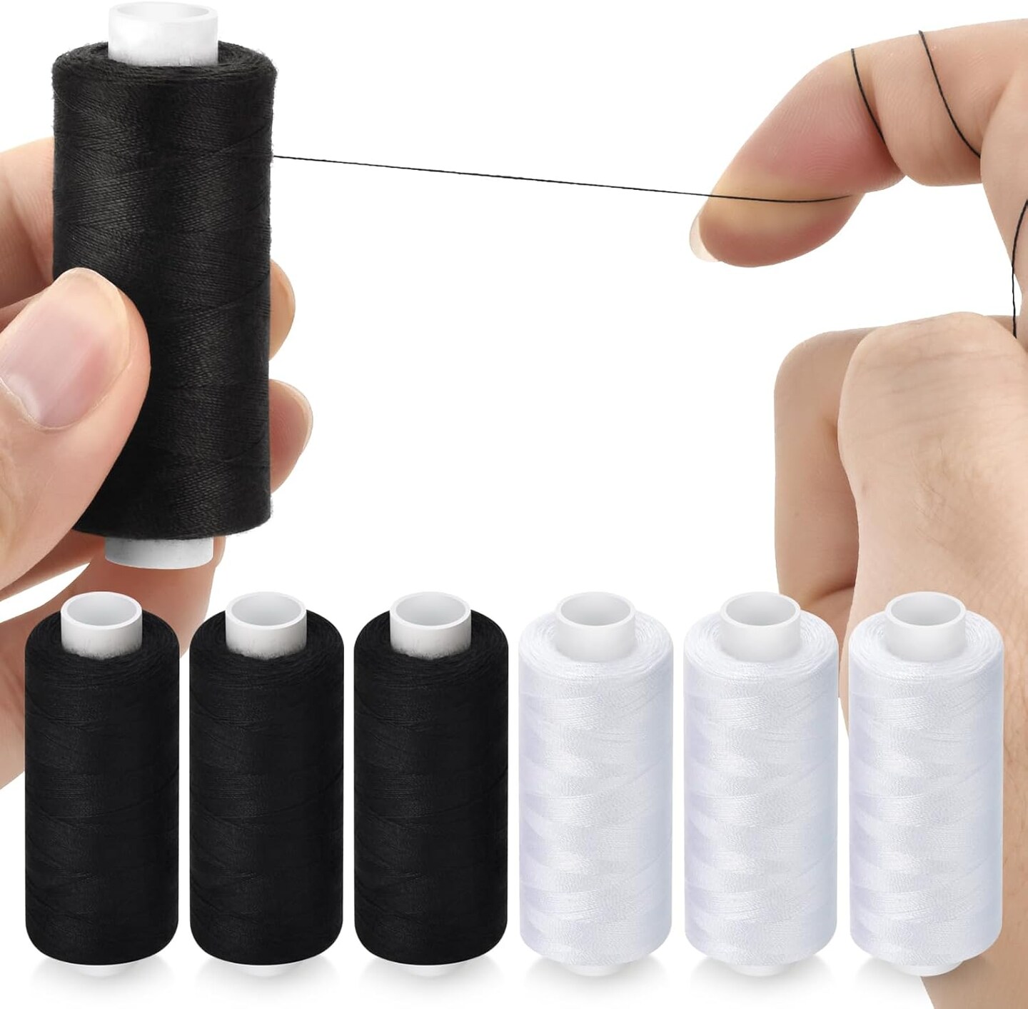 6 Pcs Sewing Thread Kit, 400 Yards Each Spool 402 Polyester Thread with Sewing Needle &#x26; Threader, Sewing Threads for Sewing Machine, Hand Stitching, Embroidery
