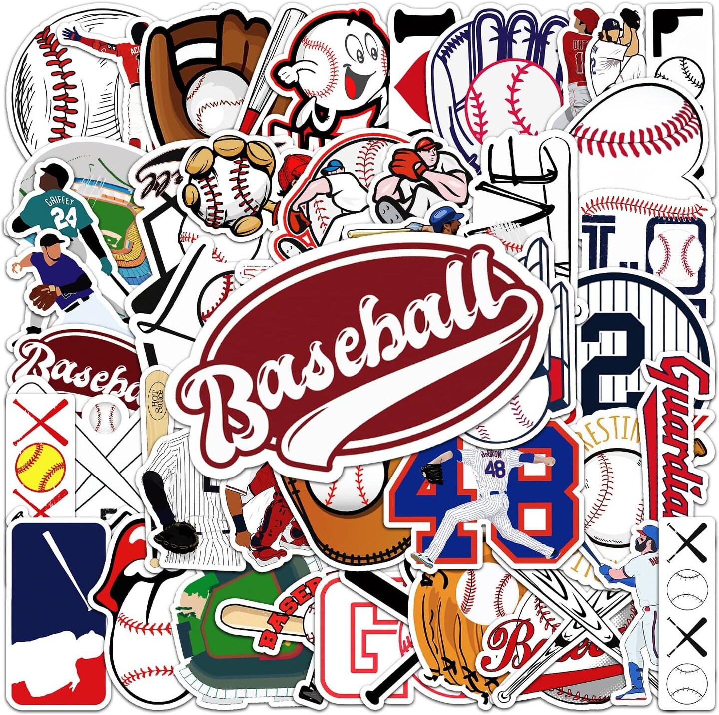 50pcs Baseball Stickers Sports Baseball Stickers for Water Bottles,Baseball Sticker,Baseball Helmet Stickers Gifts for Laptop, iPhone, Water Bottles, Computer, and Hydro Flask,DIY Decor for Bu
