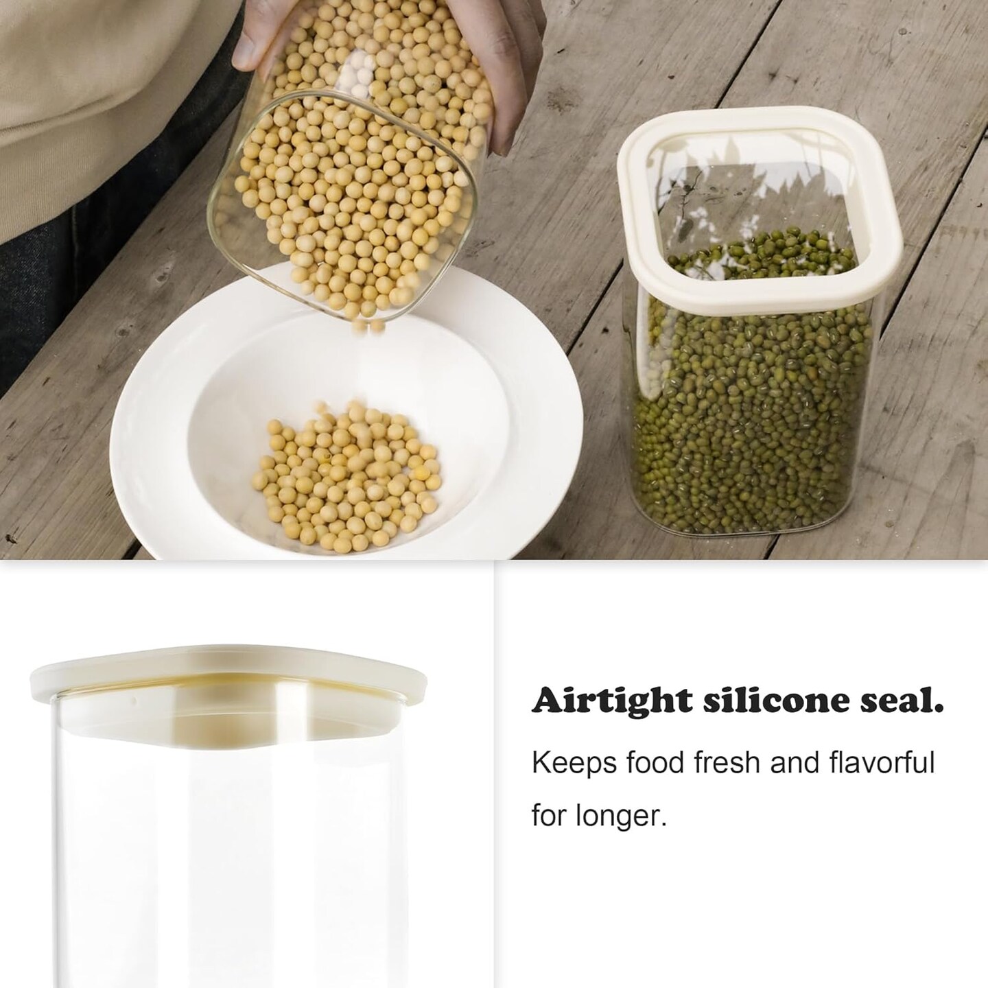 8pcs Square Pantry Glass Jars with Clear Airtight Lids Kitchen Canisters Sets for Flour, Sugar Refrigerator Safe, Available in 2 Sizes: 40oz / 54 oz