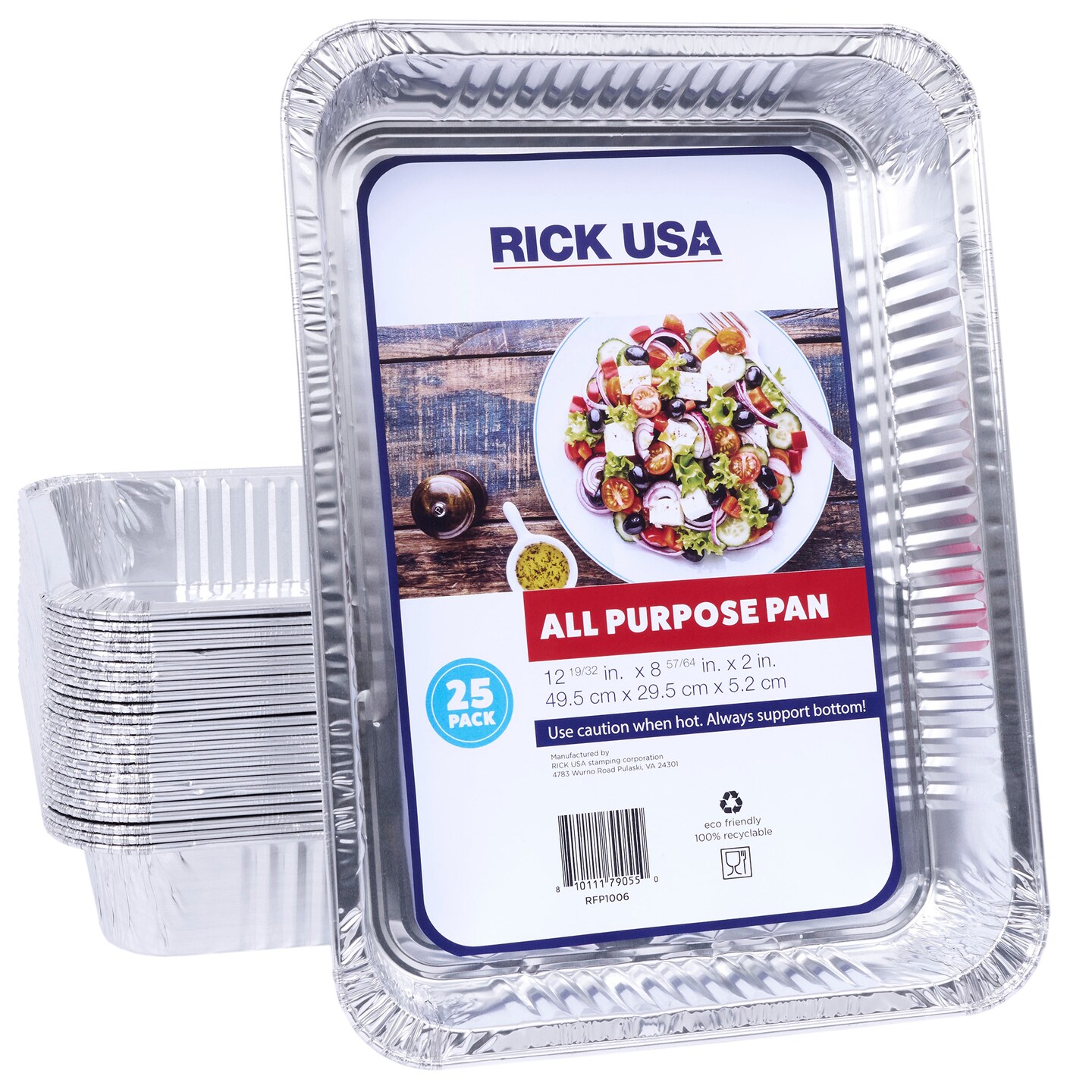RICK USA: 13x9&#x22; All Purpose Pan - 25 Pack - Disposable Aluminum Foil, Multi-Purpose Baking-Cooking, Durable, Grill-Oven-Freezer-Dishwasher, Recyclable