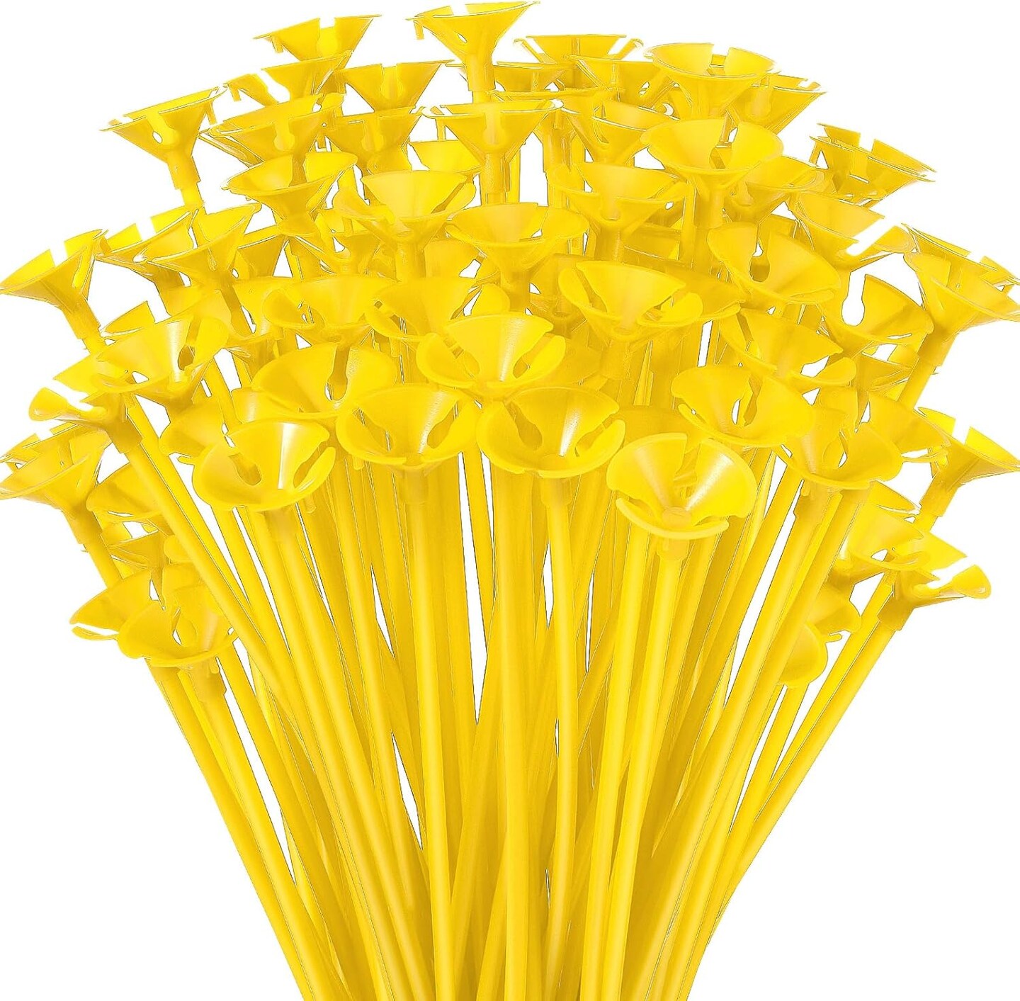 100 Pcs 12.6 Inch Balloon Sticks Plastic Balloon holders and Cup for Christmas New Year Birthday Party Wedding Anniversary Decorations(Yellow)
