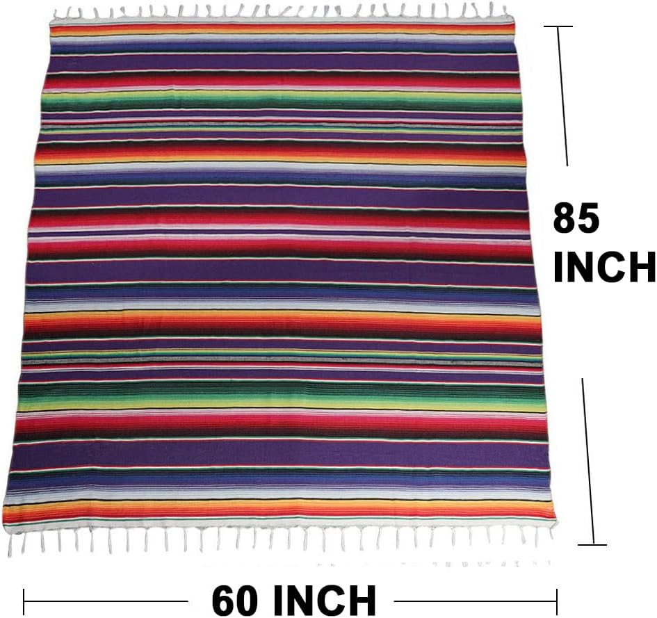 Mexican Tablecloth 60 x 85 Inch, Colorful Cotton Mexican Blanket with Fringe, Handwoven Beautiful Table Cloth for Mexican Fiesta Party Cinco de Mayo Decorations Perfect Picnic Blanket