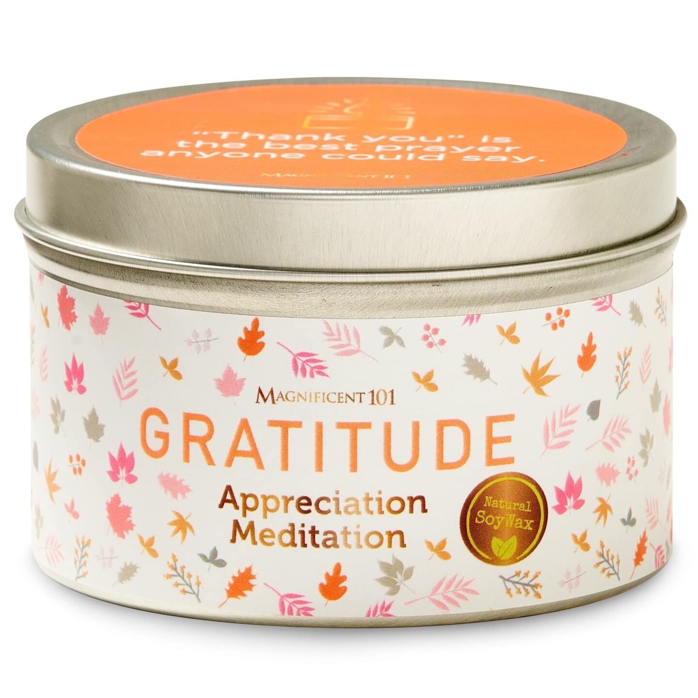 MAGNIFICENT 101 Gratitude Candle - 6 Oz Red Soy Wax - 35 Hour Burn Time & Paraffin Free - Sage Aromatherapy & Energy Cleansing - Meditation & Manifestation Candle
