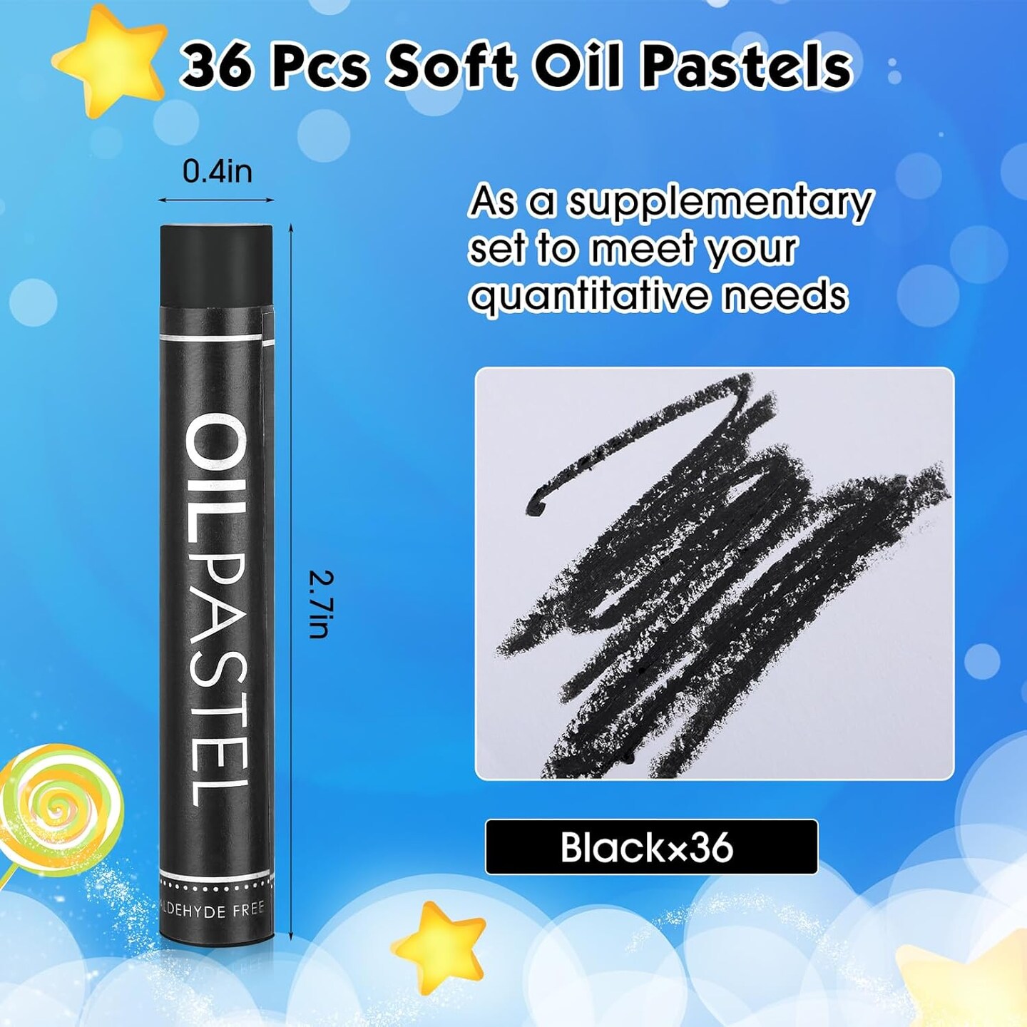 36 Pcs Soft Oil Pastels Bulk Artists Oil Crayons Single Color Creamy Pastels for Art Painting Drawing Blending for Back to School First Day of School Kids Students Artists (Black)