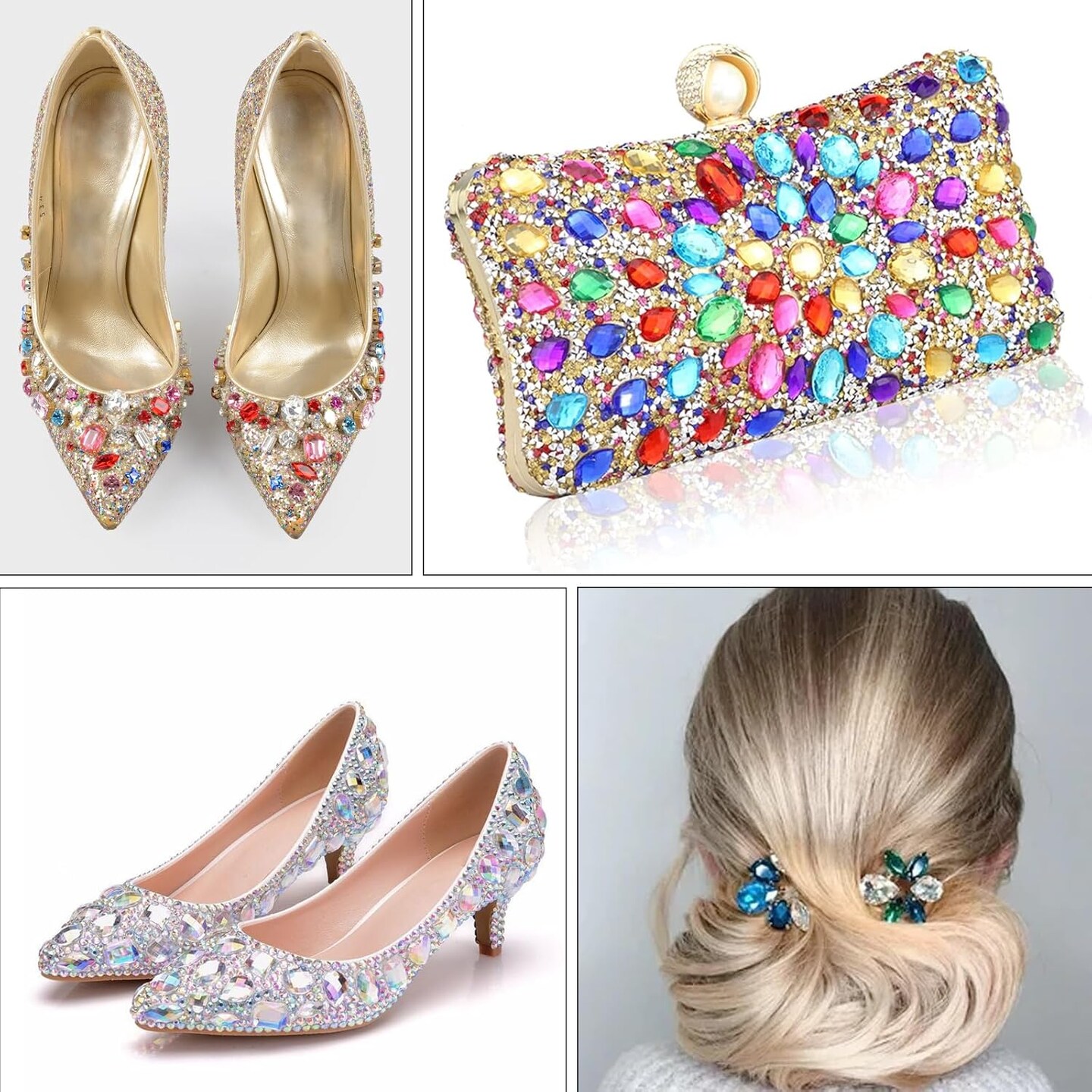 Rhinestones for Crafting, 50pcs Sew on Rhinestones Flatback Crystal Rhinestones Mixed Shapes with Metal Claw for Craft Clothes Jewelry Shoes Bags DIY Decoration (White)