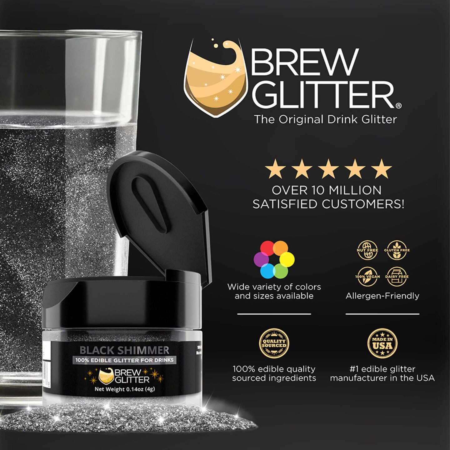 Black Shimmer Edible Glitter Spray Pump | Brew Glitter&#xAE;