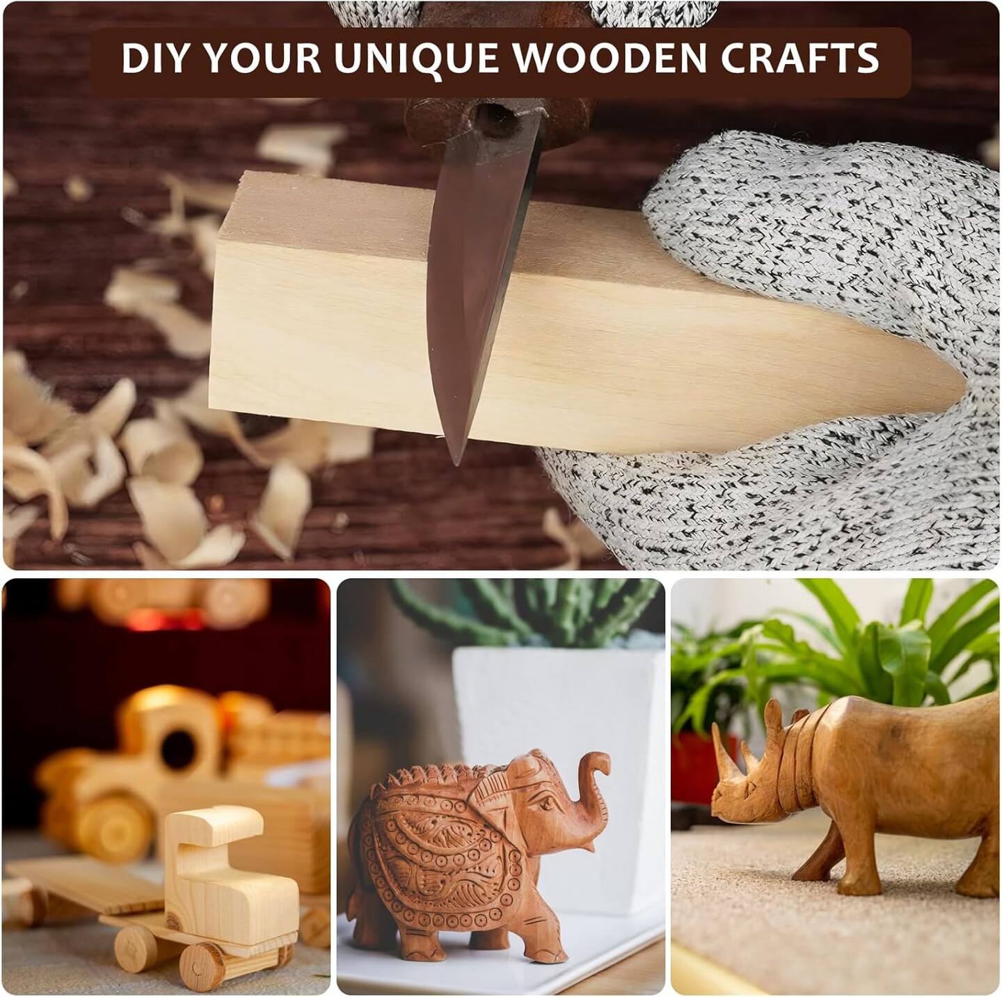 17Pcs Wood Carving Tools Kit - Beginner&#x27;s Wood Whittling Set with 6Pcs Carbon Steel Knife, Gloves, Knife Sharpener for Spoon, Bowl, Kuksa Cup