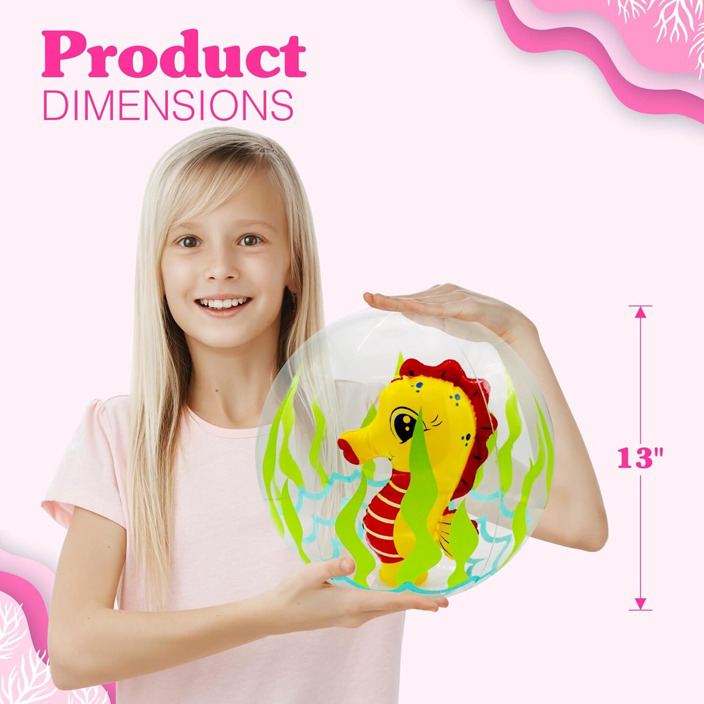 Summer 3D Beach Balls - 4 Pack 13&#x22; Inflatable Pool Toys, Flamingo, Mermaid, Shark, Sea Horse Unique Pool Ball, Ocean Under The Sea Party Decorations for Kids Toddlers Adult