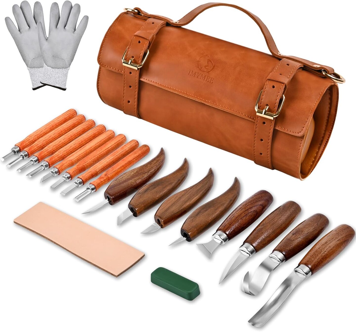 Deluxe Wood Carving Kit - 21Pcs Wood Carving Tools with Large Leather Case,Wood Carving Tools Set with 8Pcs Whittling Knives, 8Pcs Detail Carving Knives,Wood Whittling Kit for Beginners