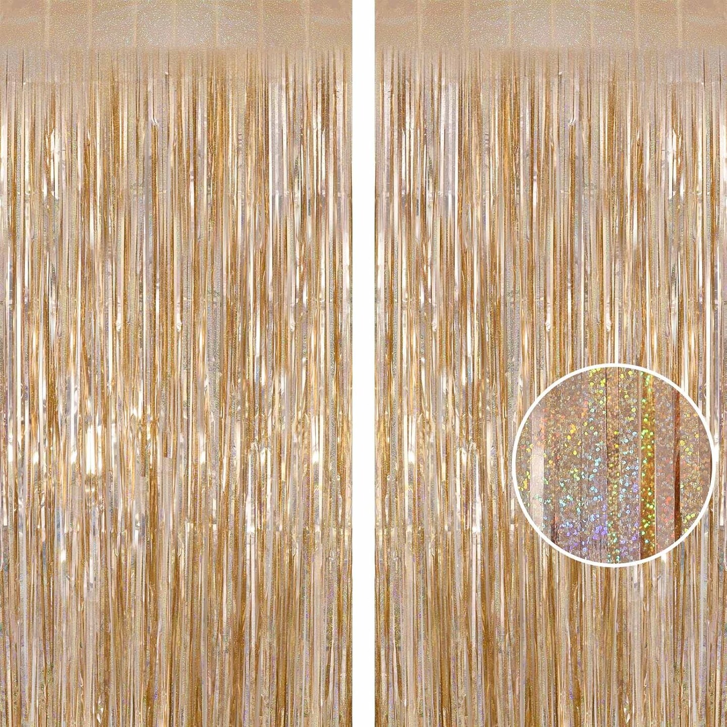 2-Pack Champagne Metallic Foil Fringe Curtains 3.3x8.2ft Party Backdrop Decorations