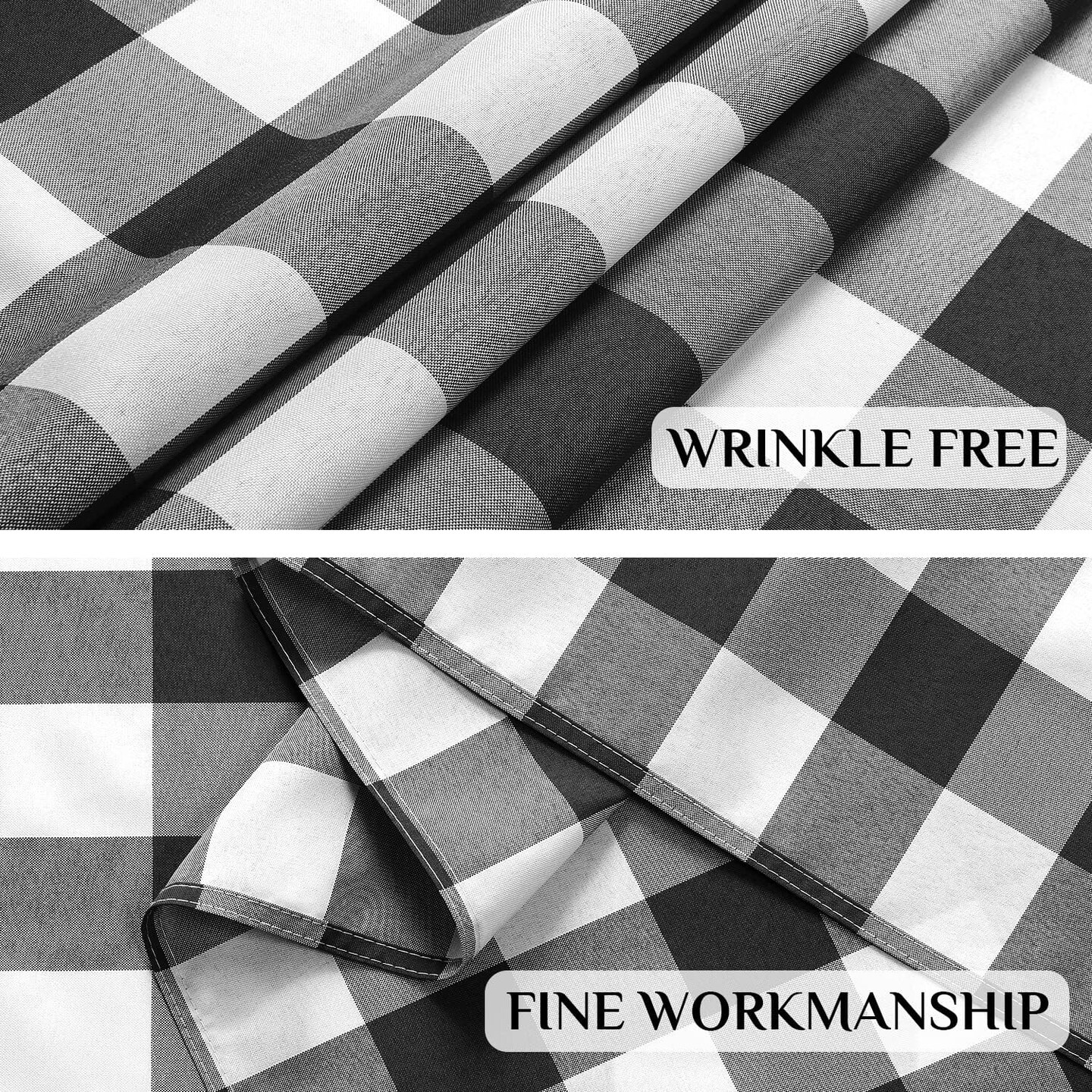 Gingham Checkered Rectangle Tablecloth - Waterproof Buffalo Plaid Table Cloth Stain Resistant Washable Table Cover for Picnic/Camping/Outdoor - Black and White, 60 x 84 Inch