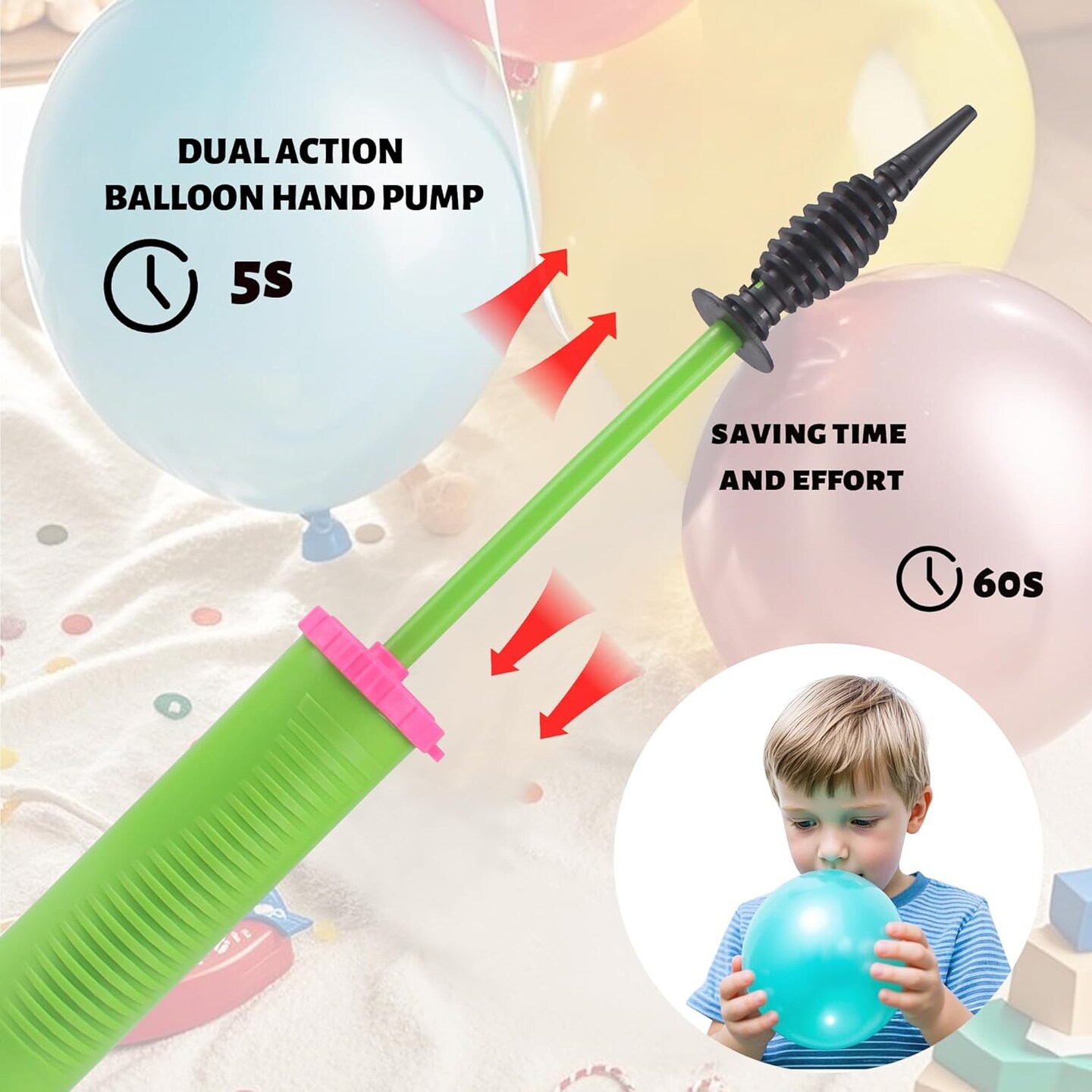 Balloon Pump Handheld Two-Way Dual Action Balloon Inflator Pumping for Foil Latex Twisting Balloon