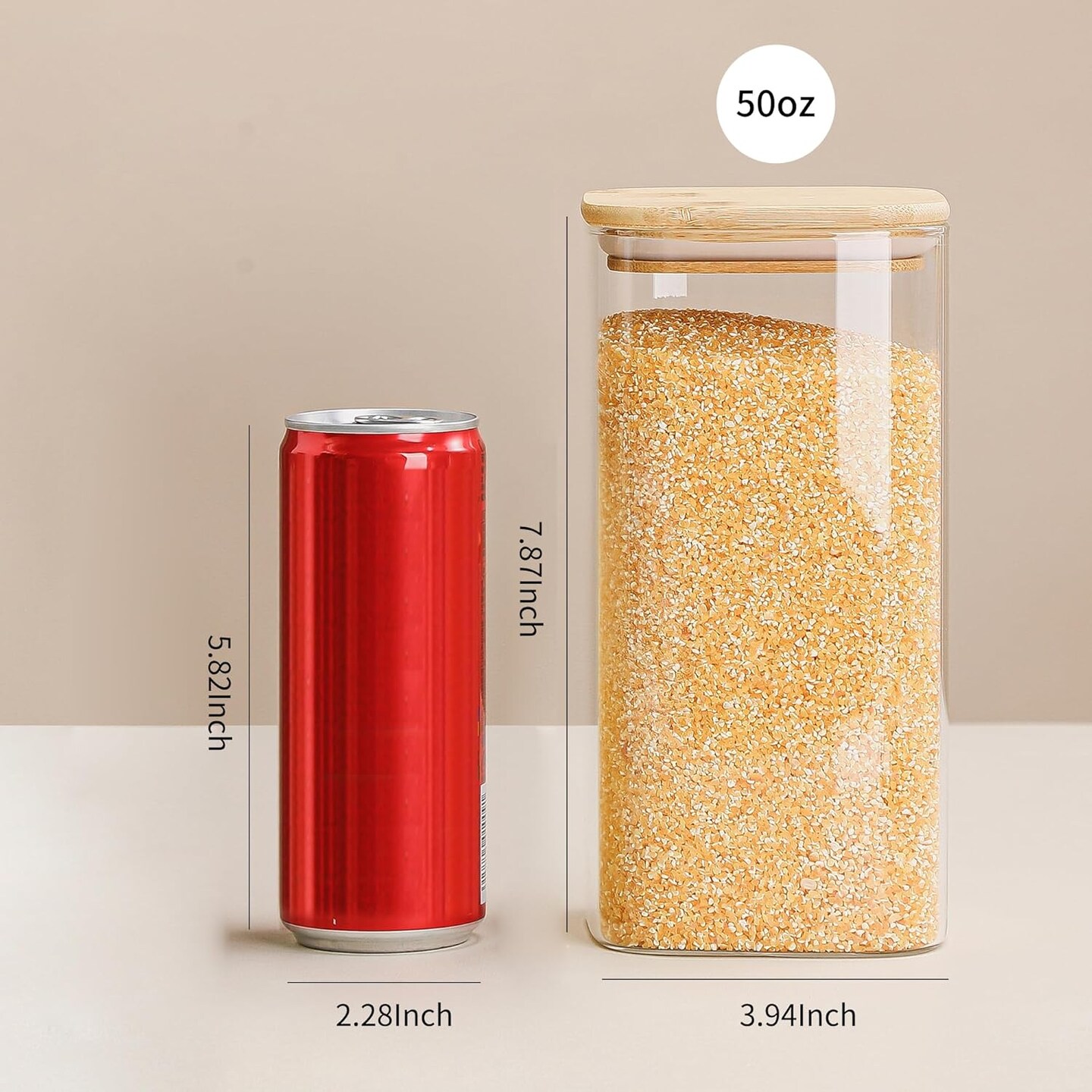 Glass Food Storage Containers with Lids, 50 Oz High Borosilicate Glass Jars for Coffee Bean, Candy, Cookie, Flour, Square