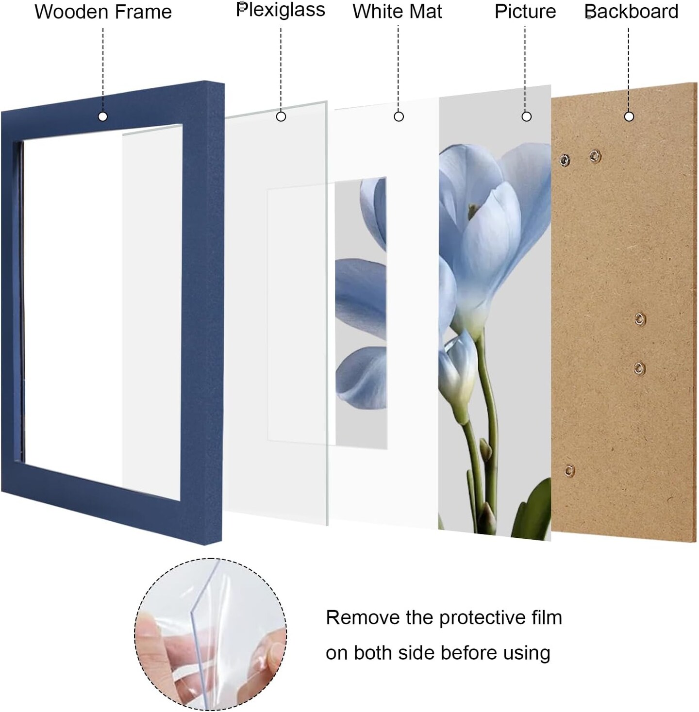 12x12 Picture Frame Set of 9, Photo Gallery Wall Frame Set, Display Pictures 8x8 with Mat or 12 x 12 Without Mat, Square Frame Picture Frames Collage Wall Decor, Blue