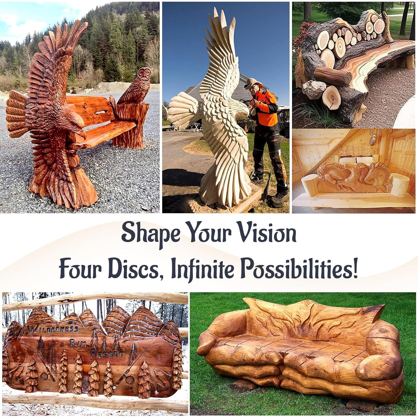 13PCS Wood Carving Disc Set for 4" or 4 1/2" Angle Grinder, Stump Tool Grinding Wheel Disc with 5/8" Adapter Ring, Woodworking Sanding Wheel Discs for Cutting Shaping Carving Polishing