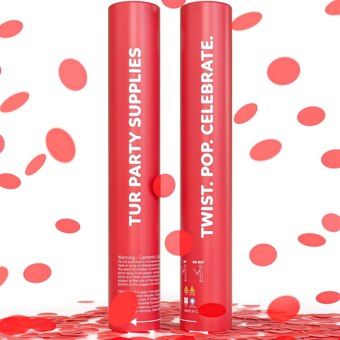 2PCS 12" Red Biodegradable Confetti Cannons – Party Poppers for Weddings & Birthdays