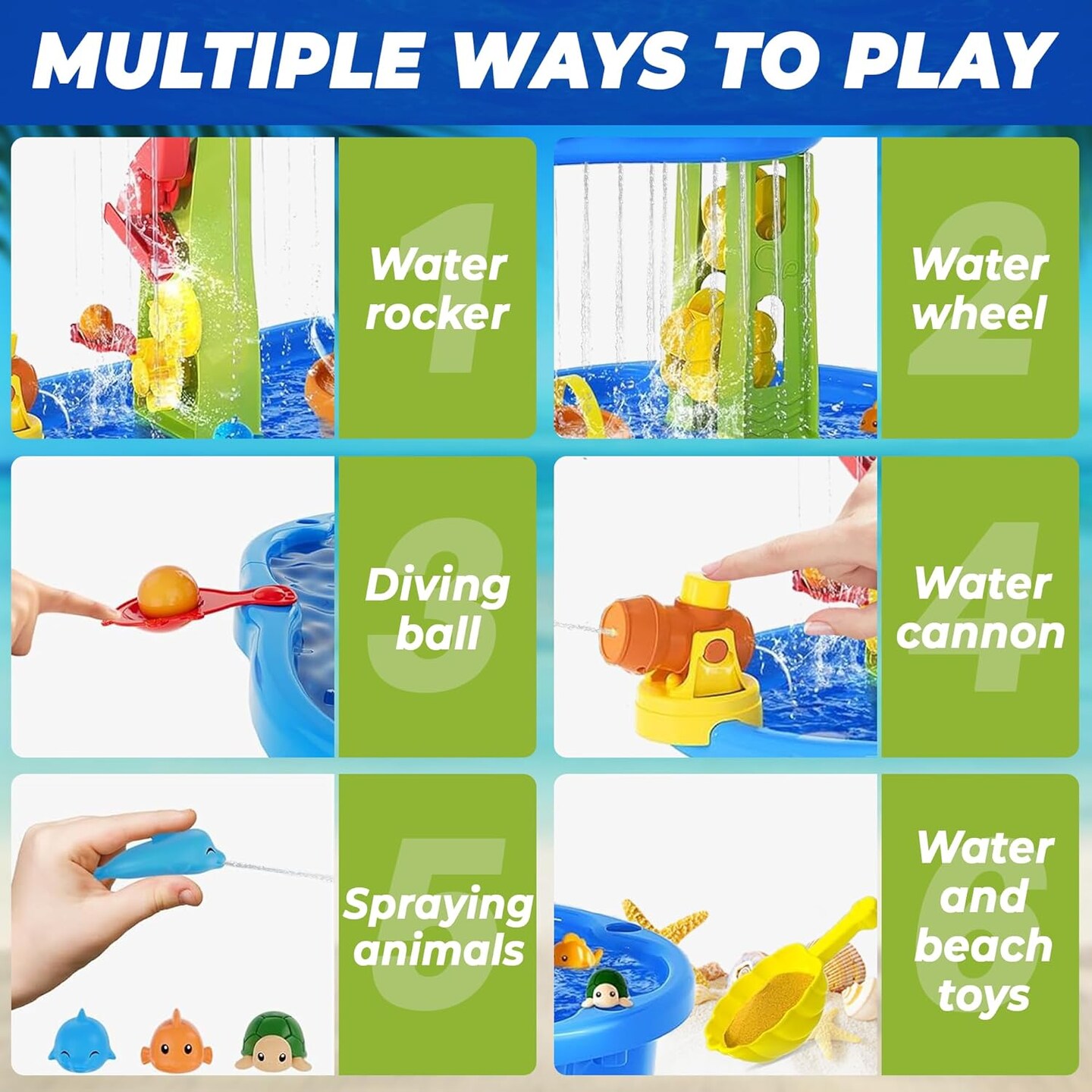 Summer Water and Sand Table with Water Pumb &#x26; Umbrella - Summer Toys 3-Tier Kids Water Play Table, Outdoor Toys for Boys Girls