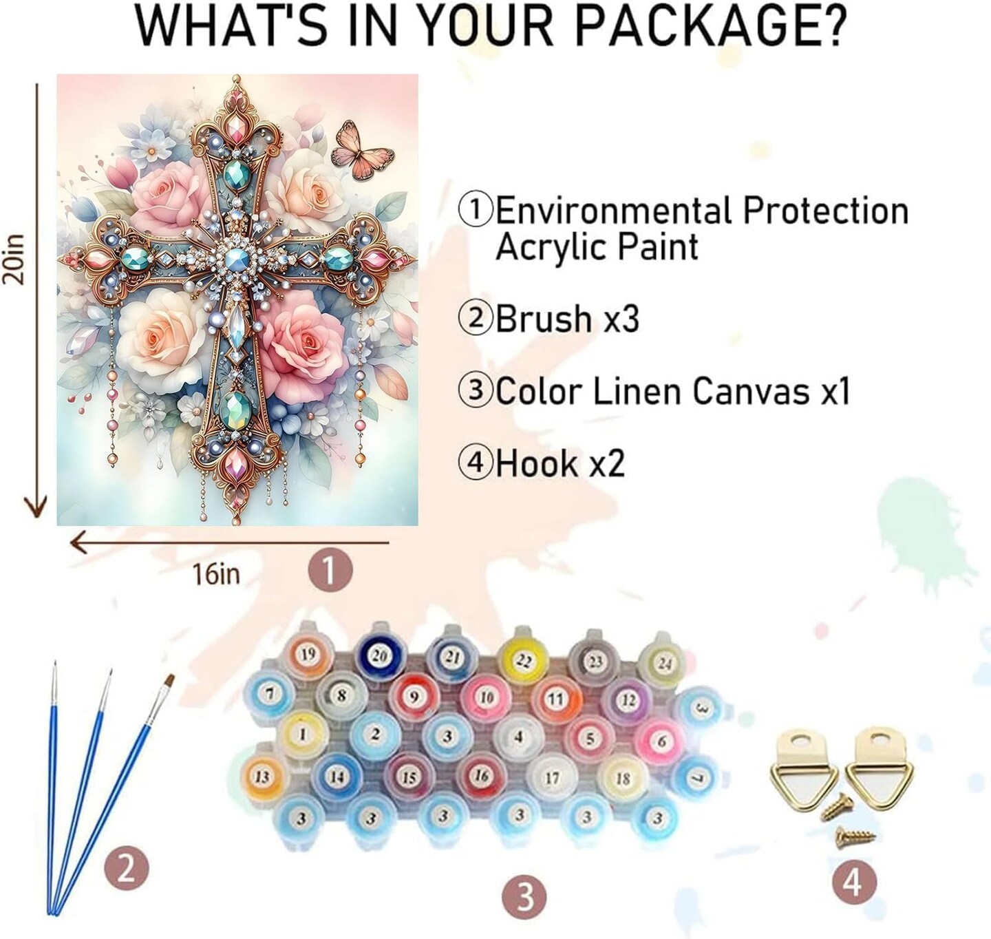 DIY Cross Paint by Numbers Kit, 16x20", Floral Design, Beginner-Friendly, Home Decor