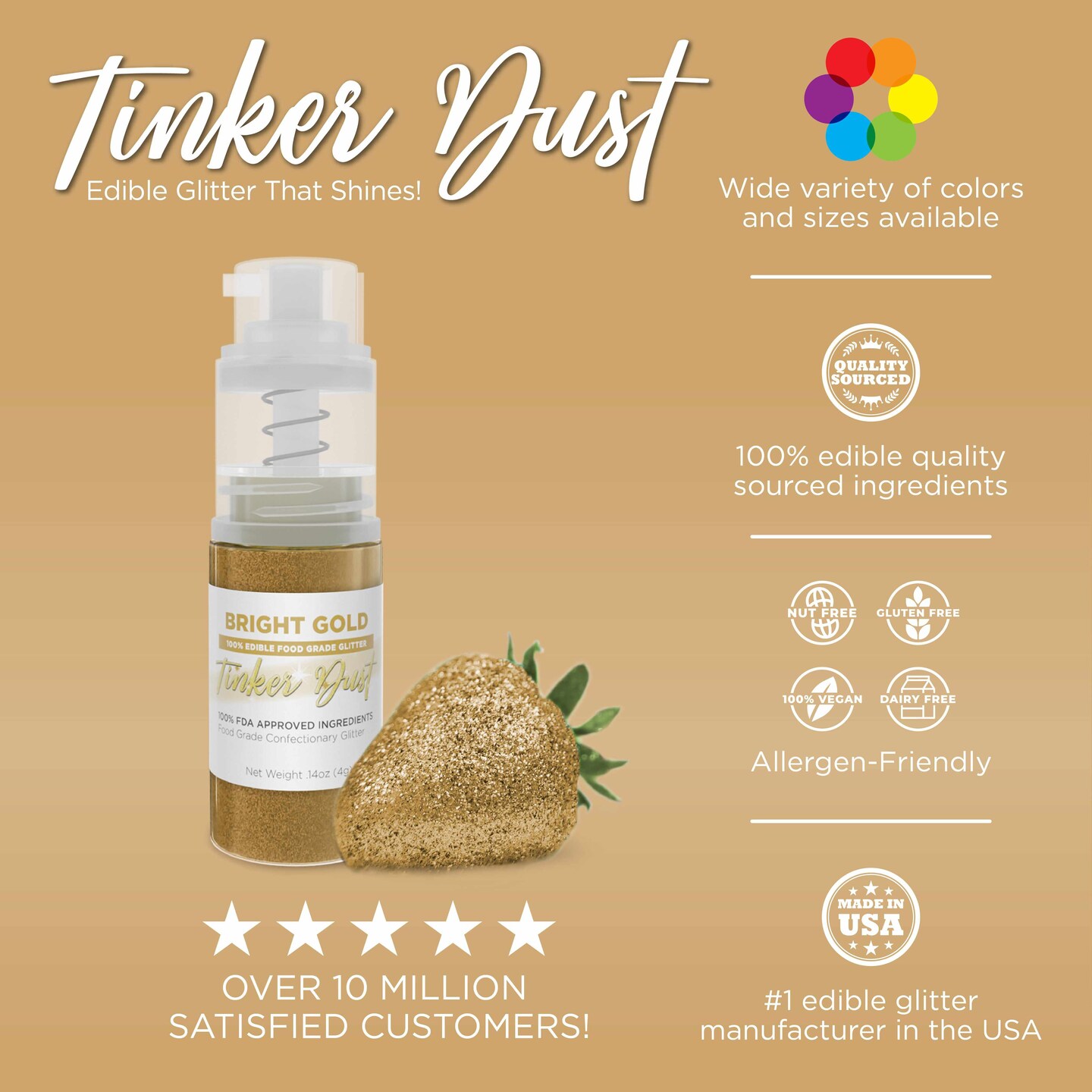 Bright Gold Edible Glitter Spray 4g Pump | Tinker Dust&#xAE;