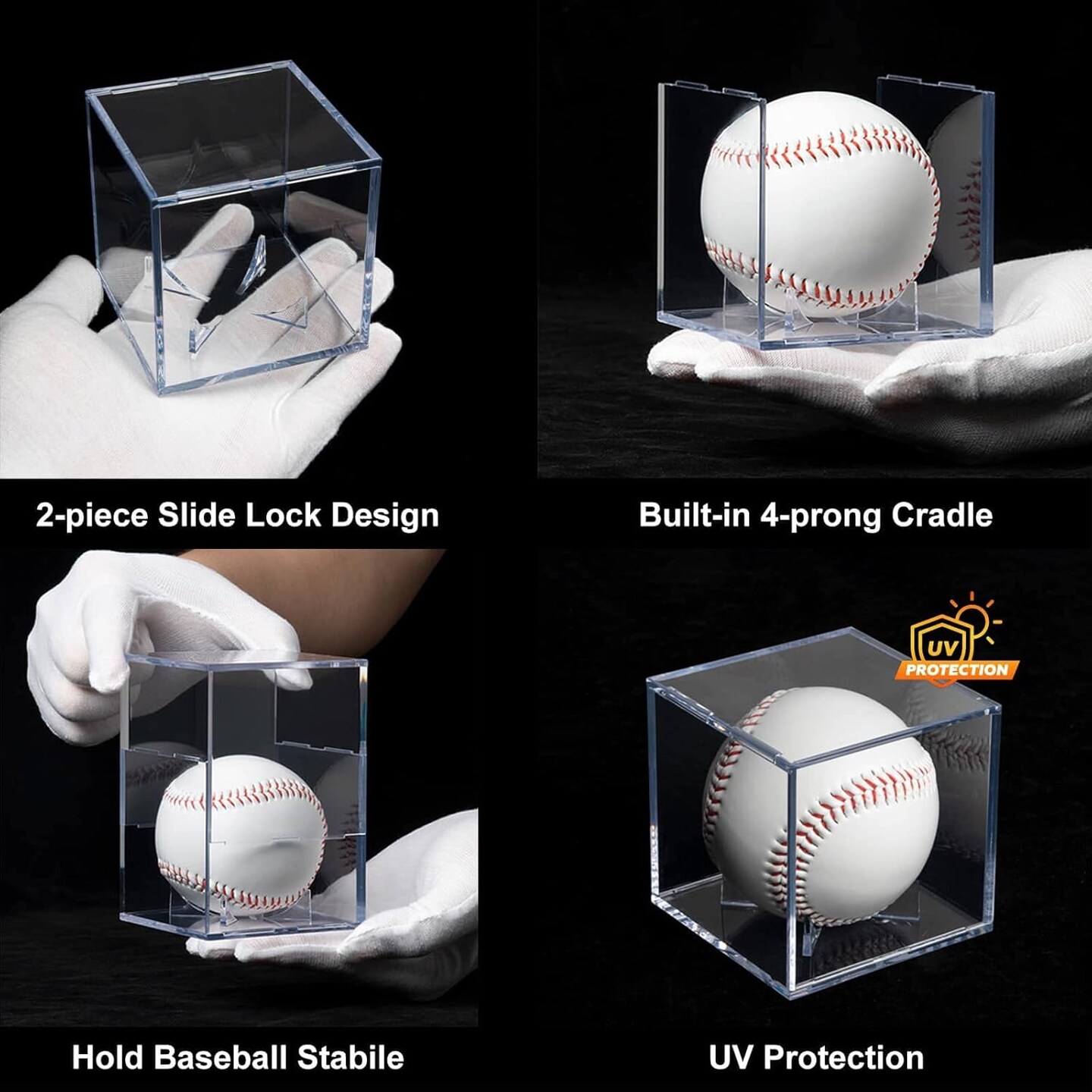 4 Pack Baseball Display Cases - UV Protected Acrylic Square Baseball Holder, Official Size Baseball Display Boxes, Clear Display Cube Baseball Memorabilia Showcase Autographed Ball Protector