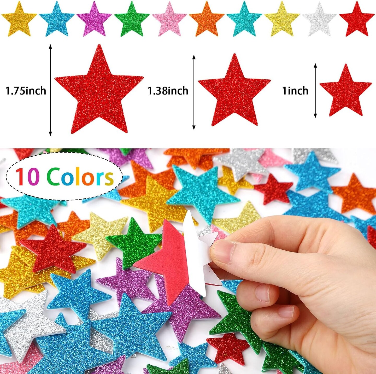 Colorful Glitter Star Foam Sticker, 300Pcs Stars Shapes Glitter Self Adhesive Foam Stickers for Kids Party Favors Toddler DIY Crafts Supplies Home Decorations