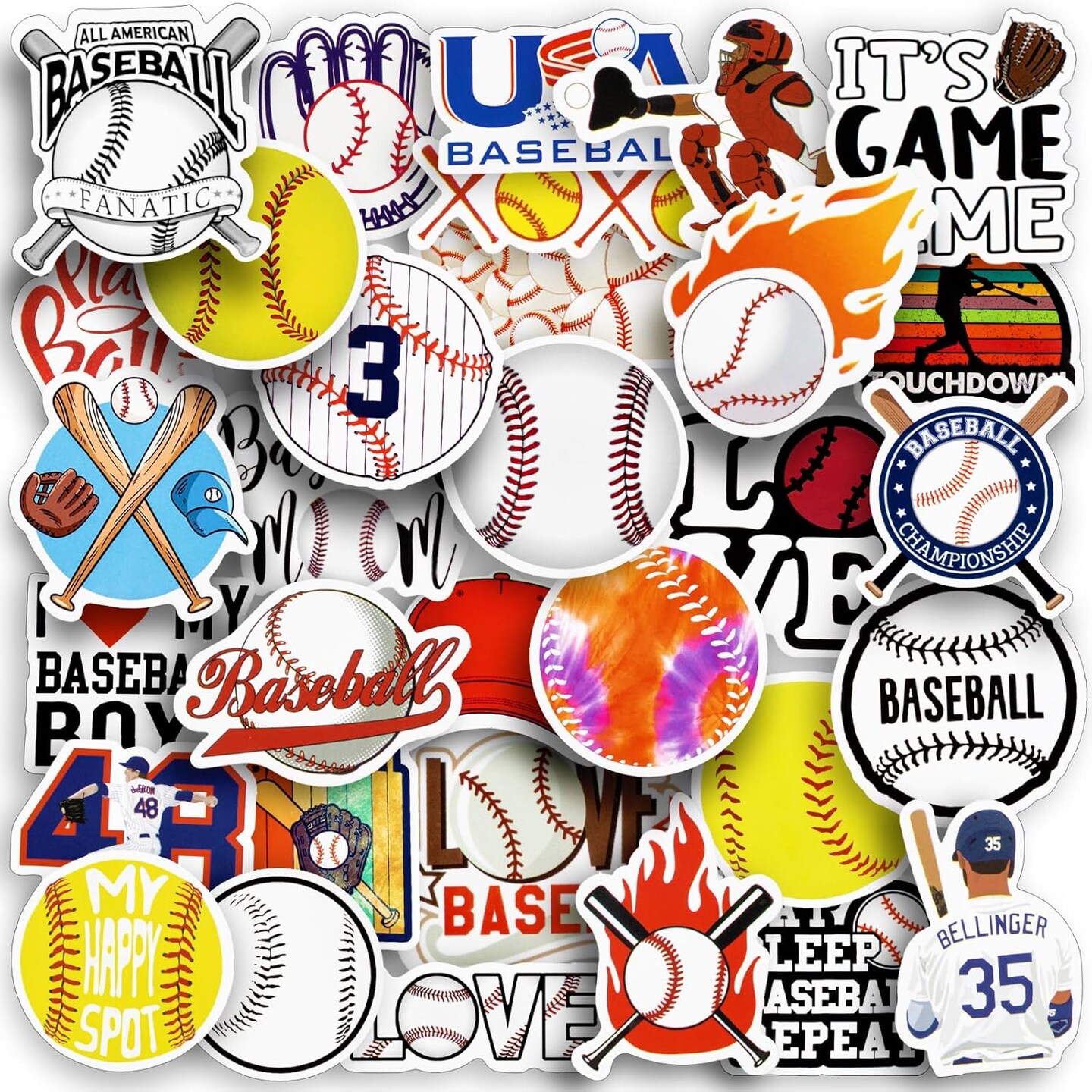 150PCS Baseball Stickers - Waterproof, Vinyl, for Bottles, Helmets, Posters &#x26; Scrapbooks - Gifts for Teens &#x26; Kids