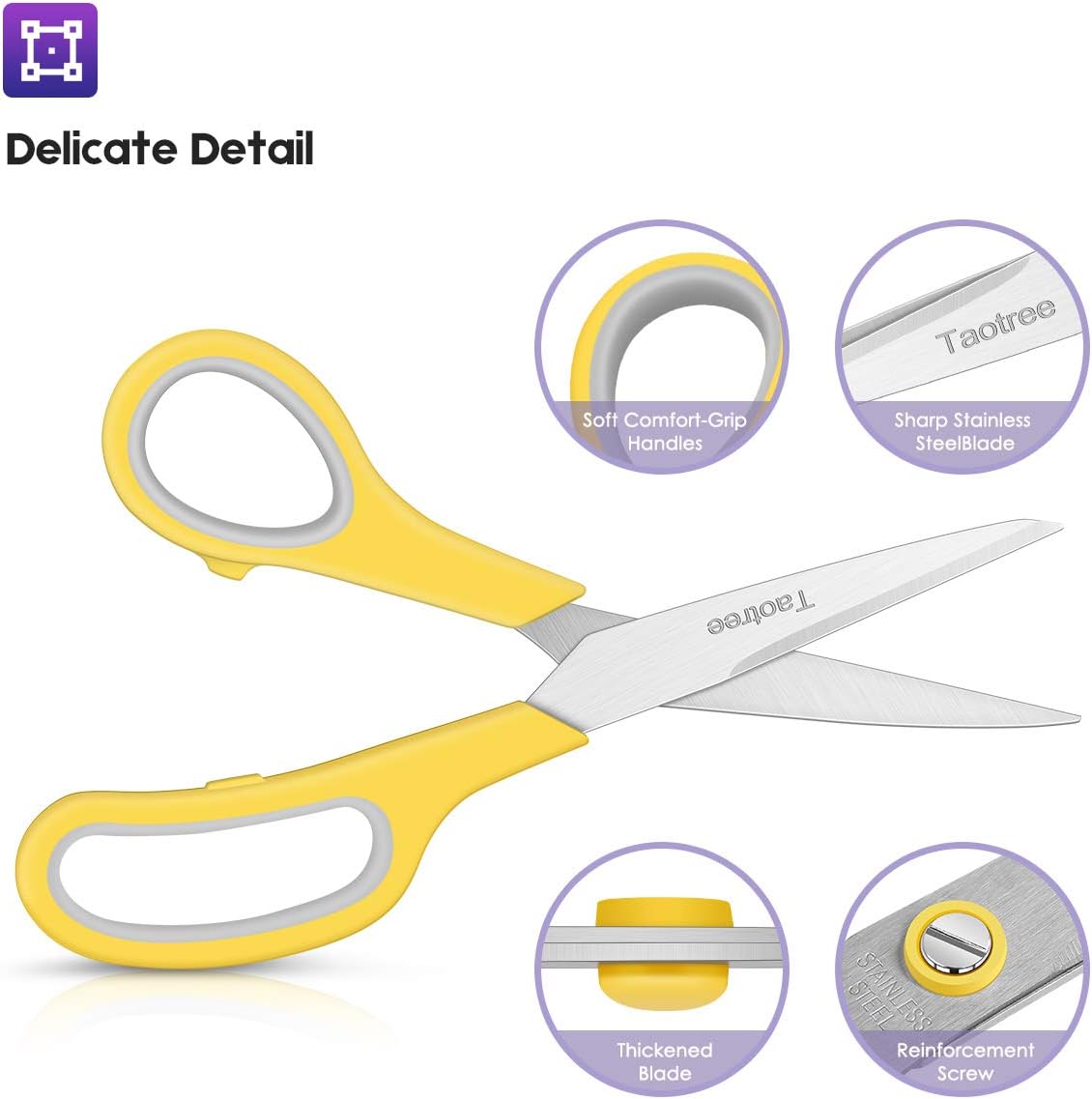 Scissors for Office, Taotree 8" Scissors All Purpose Bulk of 5-Pack, School Supplies, Office Desk Accessories Student Classroom Teacher, Sharp Shears for Craft Home Sewing Fabric, Right/Left Handed