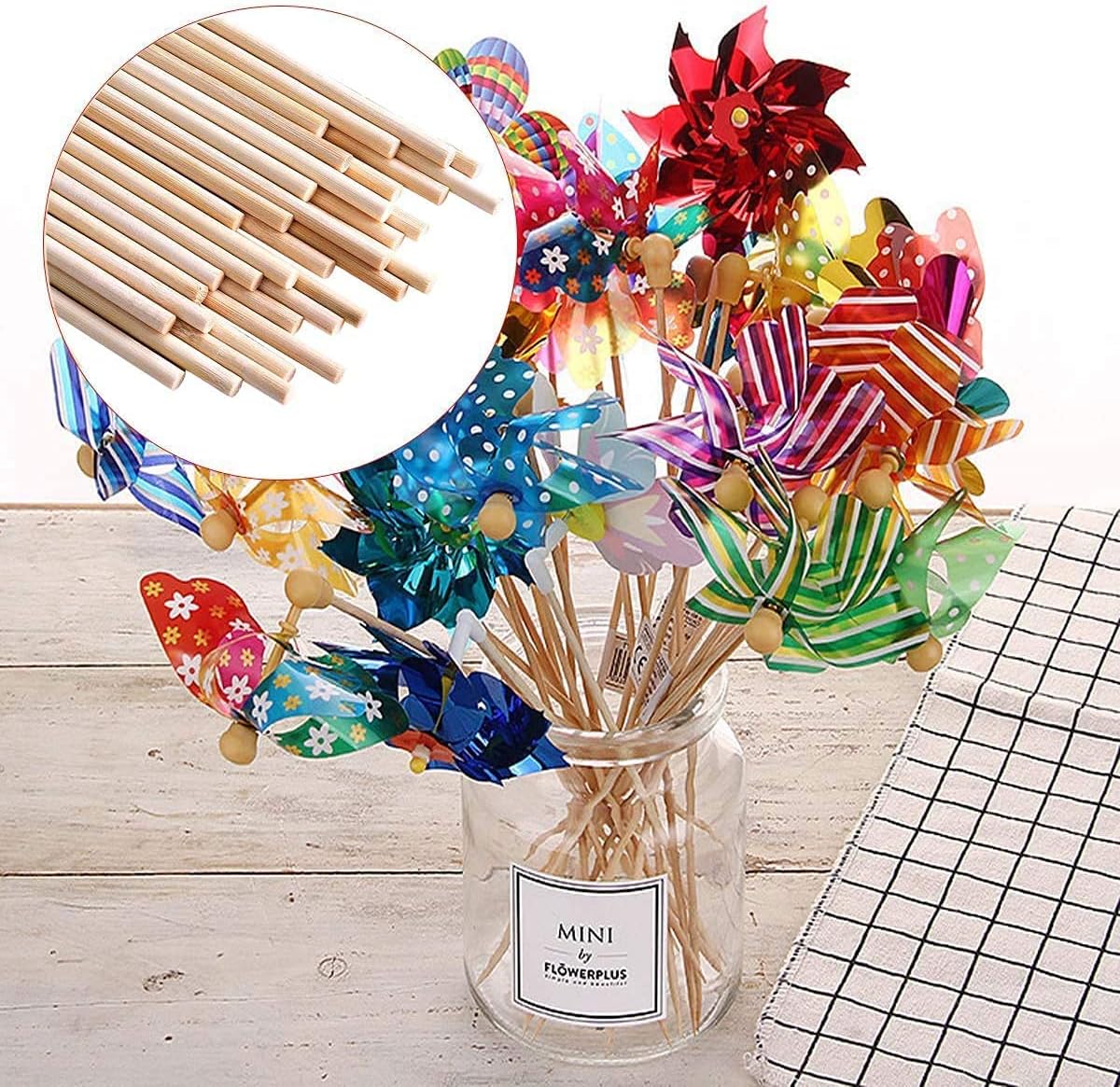 25pcs Bamboo Dowel Rod Assortment - 1/4 x 17.5 Inch, Wooden Sticks for DIY Crafts