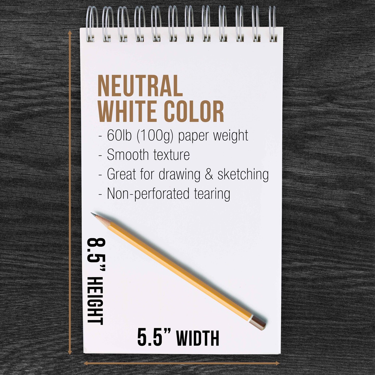 5.5&#x22;x8.5&#x22; Top Spiral Bound Sketch Book, 2 Pack, 100 Sheets Each, 60lb (100gsm), Acid-Free, Artist Sketchbook, Drawing Pad for Adults &#x26; Students