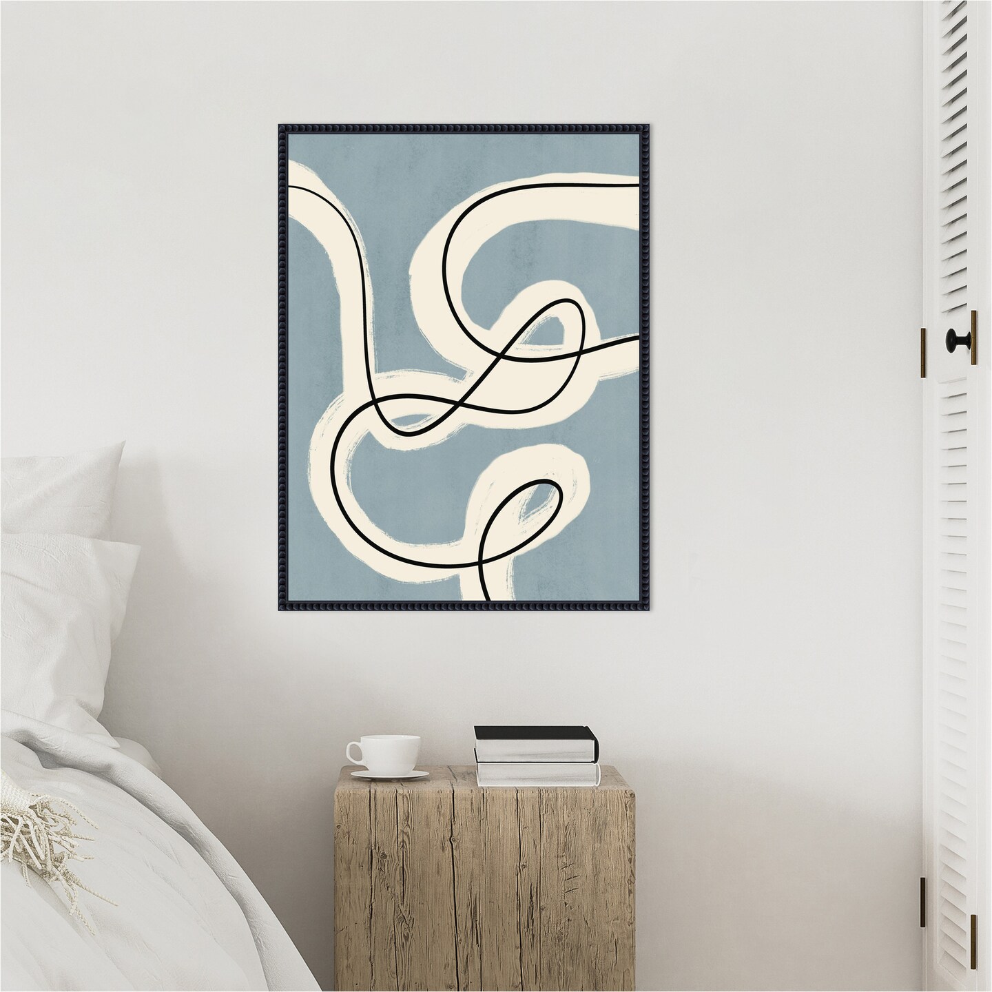 Minimalist line art in blue grey by Little Dean Framed Canvas Wall Art