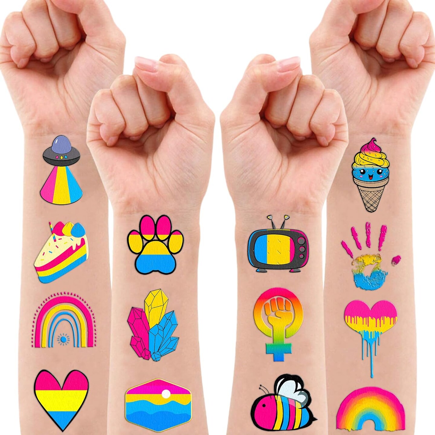 106 PCS Pansexual Rainbow Pride Month Temporary Tattoos Themed Birthday Party Decorations Favors Supplies Cute Pan Flag Gay LGBT Tattoo Stickers Gifts For Men Woman Classroom School Reward Festival