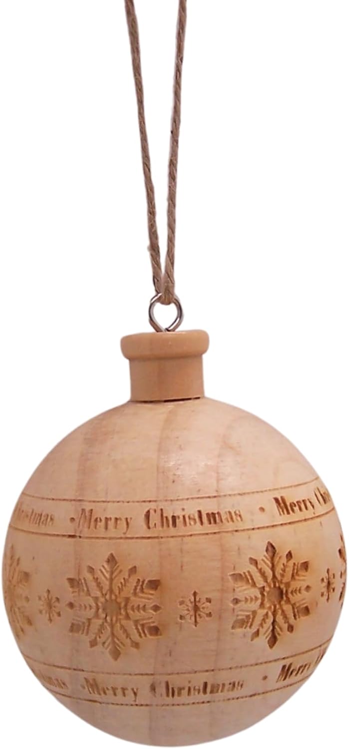 Wooden Ball Christmas Ornaments, Festive Hanging Holiday D&#xE9;cor, Assorted Designs, 2.4 Inches