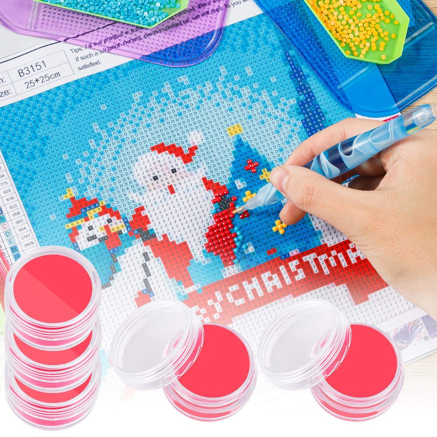 10 Pieces Diamond Art Glue and Wax for Painting Tools, DIY Art Wax Holder Case With Glue Clay and Storage Box for Embroidery Accessories Red